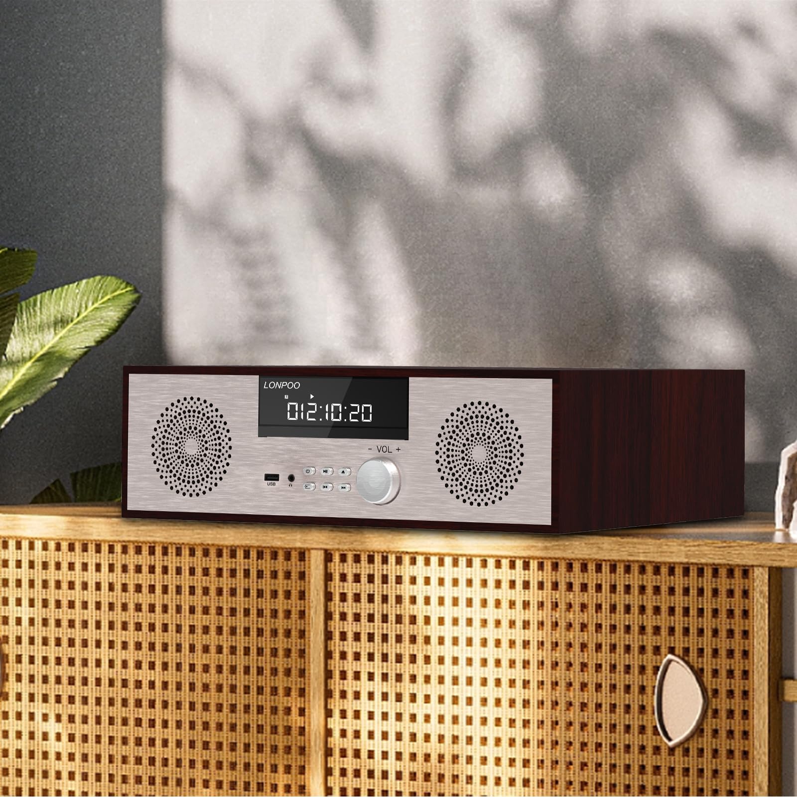 LONPOO 40W Home Stereo System with CD Player, Bluetooth Speakers, USB Playback, FM Radio & Aux Input - Perfect for Living Room Music Entertainment & Party Sound System (Golden)
