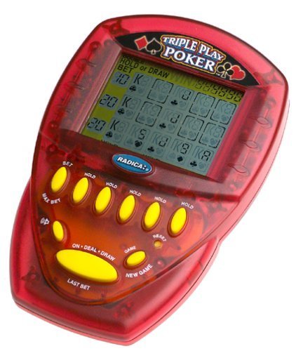 Radica Triple Play Poker Handheld Electronic Game - Portable Poker Machine for Adults & Teens - Perfect for Travel, Parties & Casino Night Entertainment