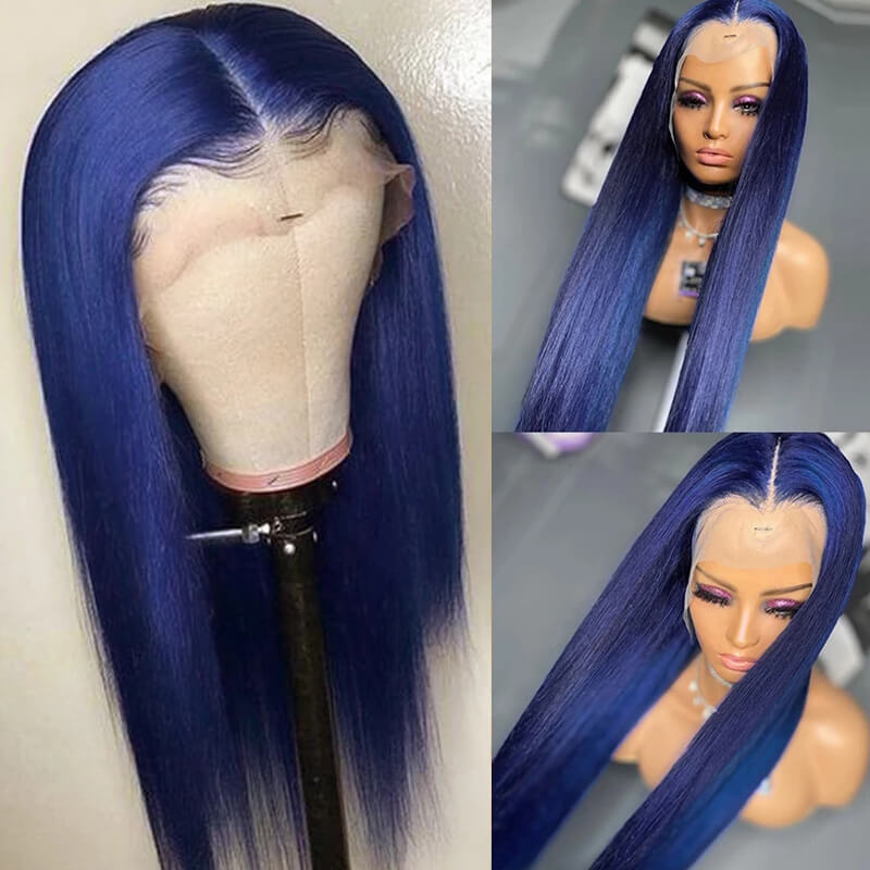 Flawless Blue Eullair Navy Blue Body Wave Straight Curly Human Hair Lace Front Wig | TikTok Saebunny Recommended | Perfect for Cosplay, Parties & Daily Wear