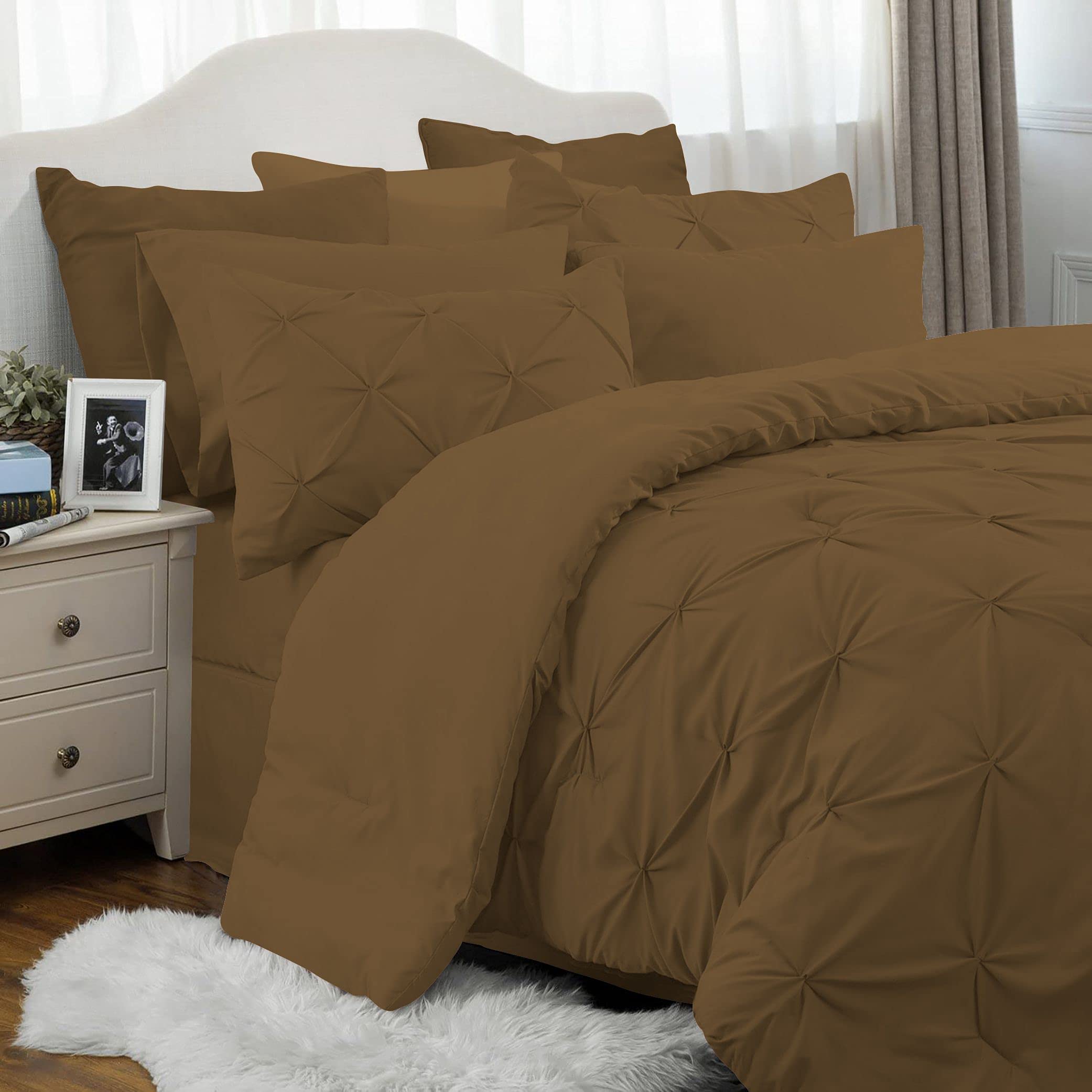 Luxury Pinch Pleated Comforter Set King Size - 8 Piece Pintuck Bedding Set with Comforter, Sheets, Bed Skirt, Pillowcases & Shams - 18