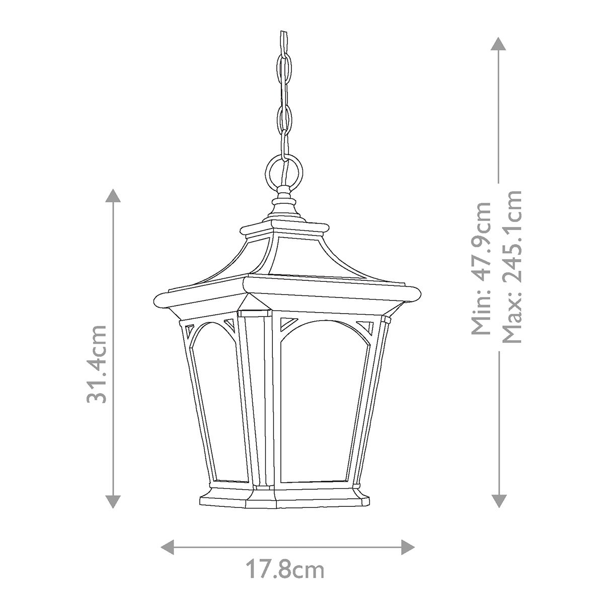 Bedford 1 Light Small Chain Lantern - Mystic Black IP44 E27 Outdoor Wall Light | Perfect for Porch, Garden & Patio Lighting