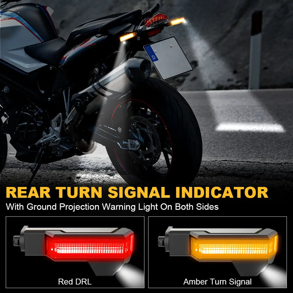 BMW F650GS F800 R1200GS R1200 Motorcycle LED Turn Signal Lights - Front & Rear Indicators with Projection Warning Light | Enhanced Visibility for Safe Night Riding