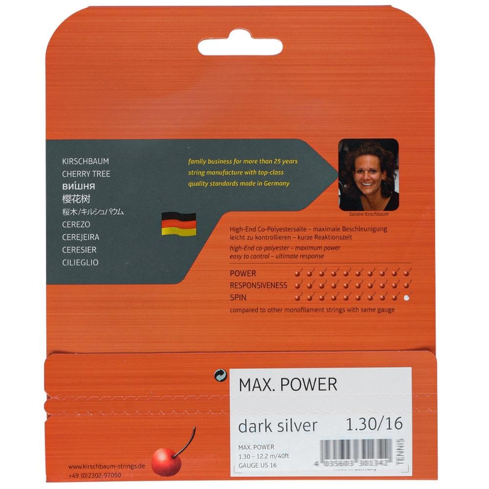 Kirschbaum MAX Power Rough Tennis String Set - Grey | High-Performance Polyester String for Durability & Spin | Perfect for Competitive Play & Advanced Players