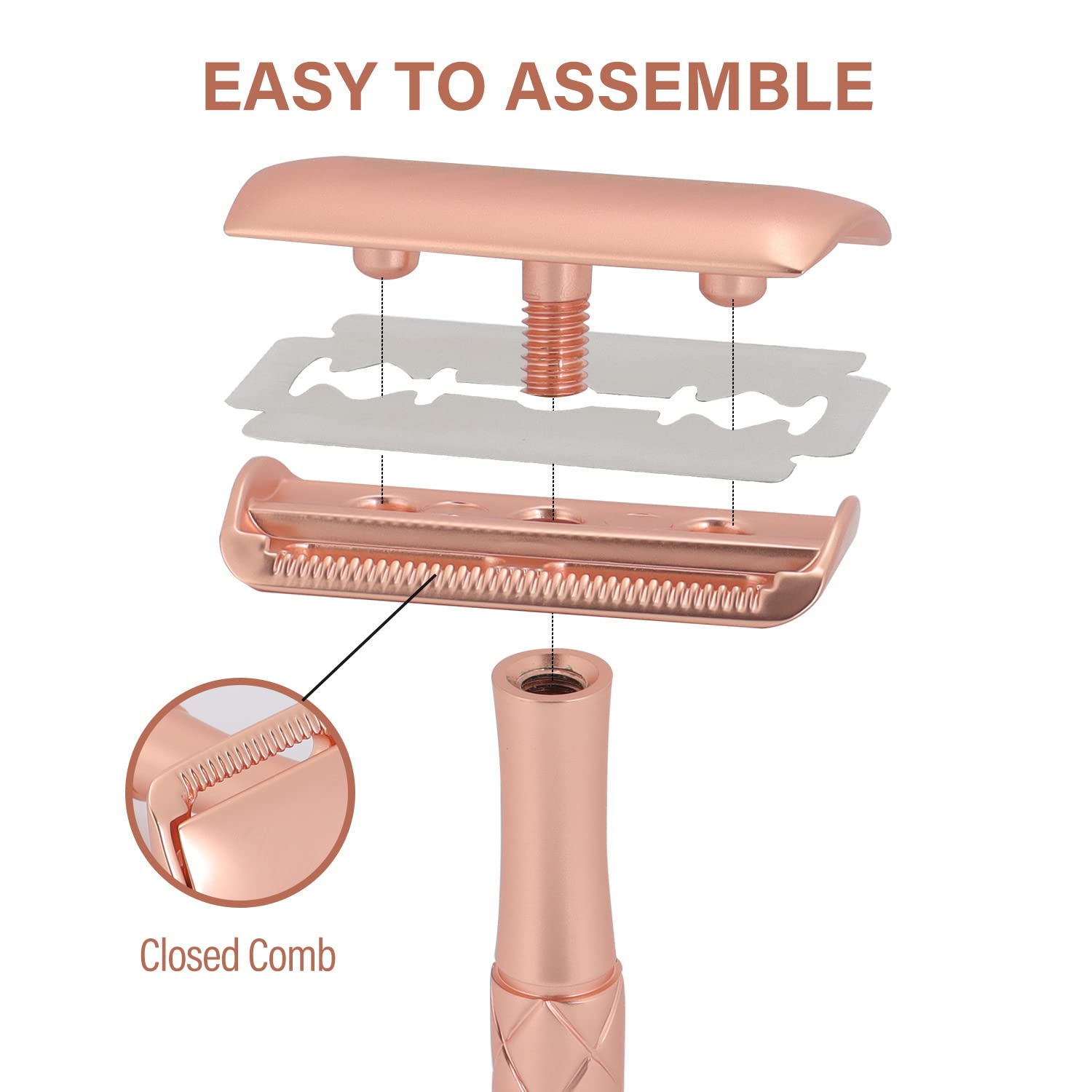 Premium Single Blade Safety Razor for Men & Women - Stainless Steel Rose Gold Razor with 10 Double Edge Blades - Perfect for Sensitive Skin & Close Shaving at Home or Travel