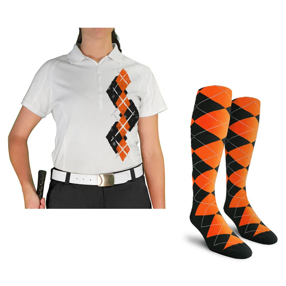 Dry Fit Short Sleeve Graphic Golf Polo Shirt with Socks for Women - Argyle Paradise Design - Moisture Wicking & Breathable - Perfect for Golf, Tennis & Casual Wear (AA-ZZ)