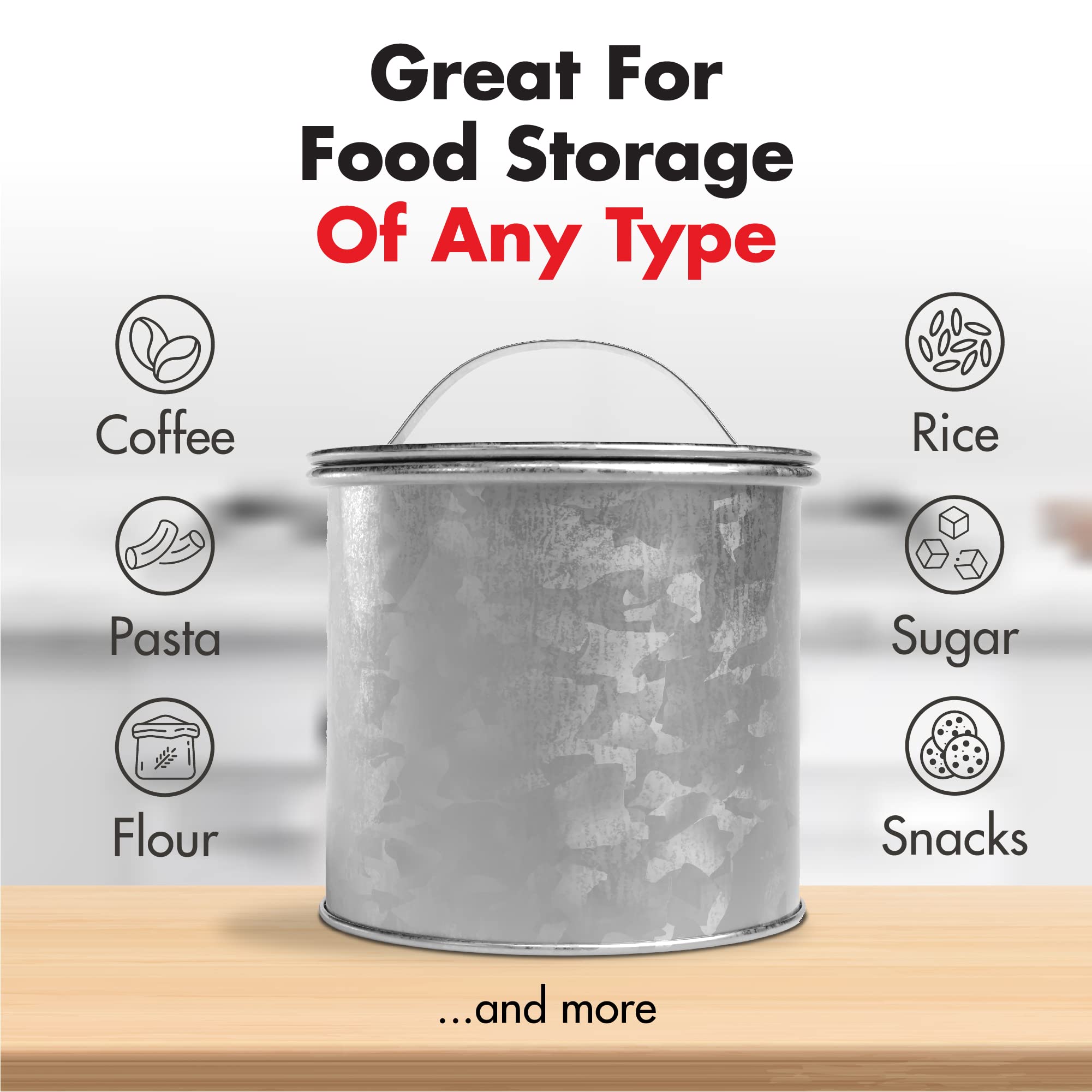 Amici Home Newport 30oz Galvanized Metal Canister - Airtight Dry Food Storage Container for Kitchen Countertop | Farmhouse & Rustic Decor | Perfect for Storing Coffee, Flour, Sugar & Pantry Items (Silver)
