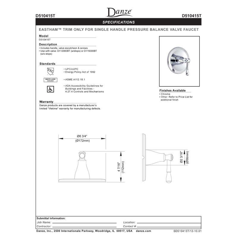 Danze Eastham Chrome Single Handle Pressure Balance Shower Valve with Rough-In - Perfect for Bathroom Remodeling & Modern Home Upgrades