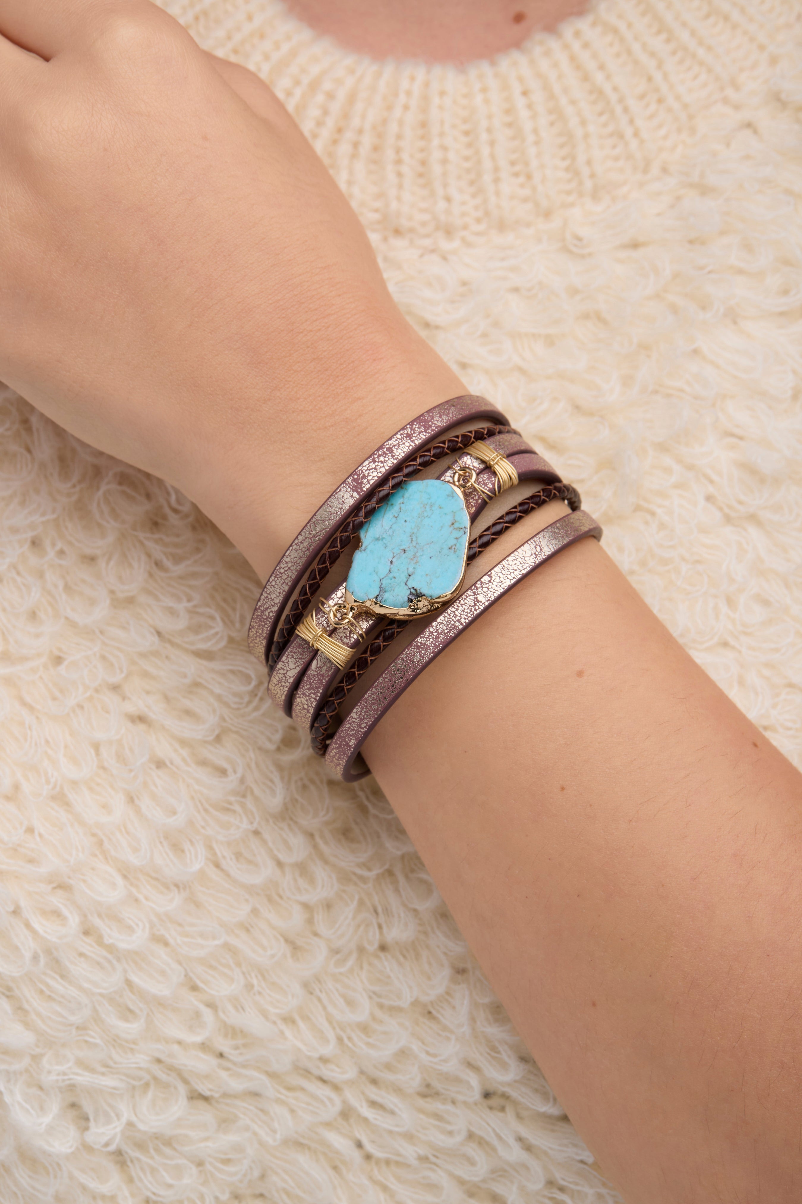 Handmade Turquoise Beaded Bracelet for Women - Boho Chic Brown Braided Leather Wrap - Perfect for Casual Wear, Festivals & Gift Giving