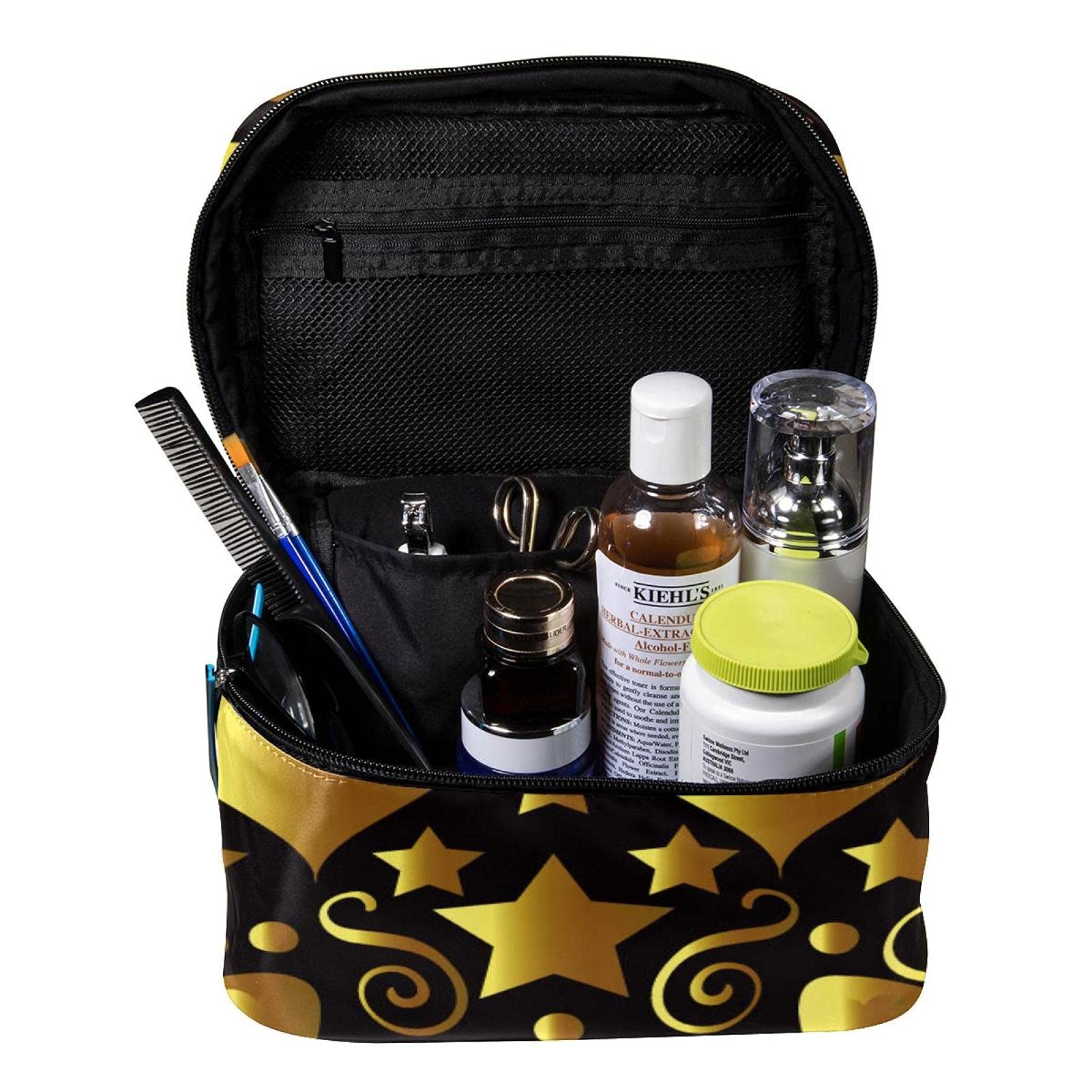 Gold Sugar Skull Makeup Bag for Women - Large Cosmetic Travel Case for Toiletries & Beauty Essentials