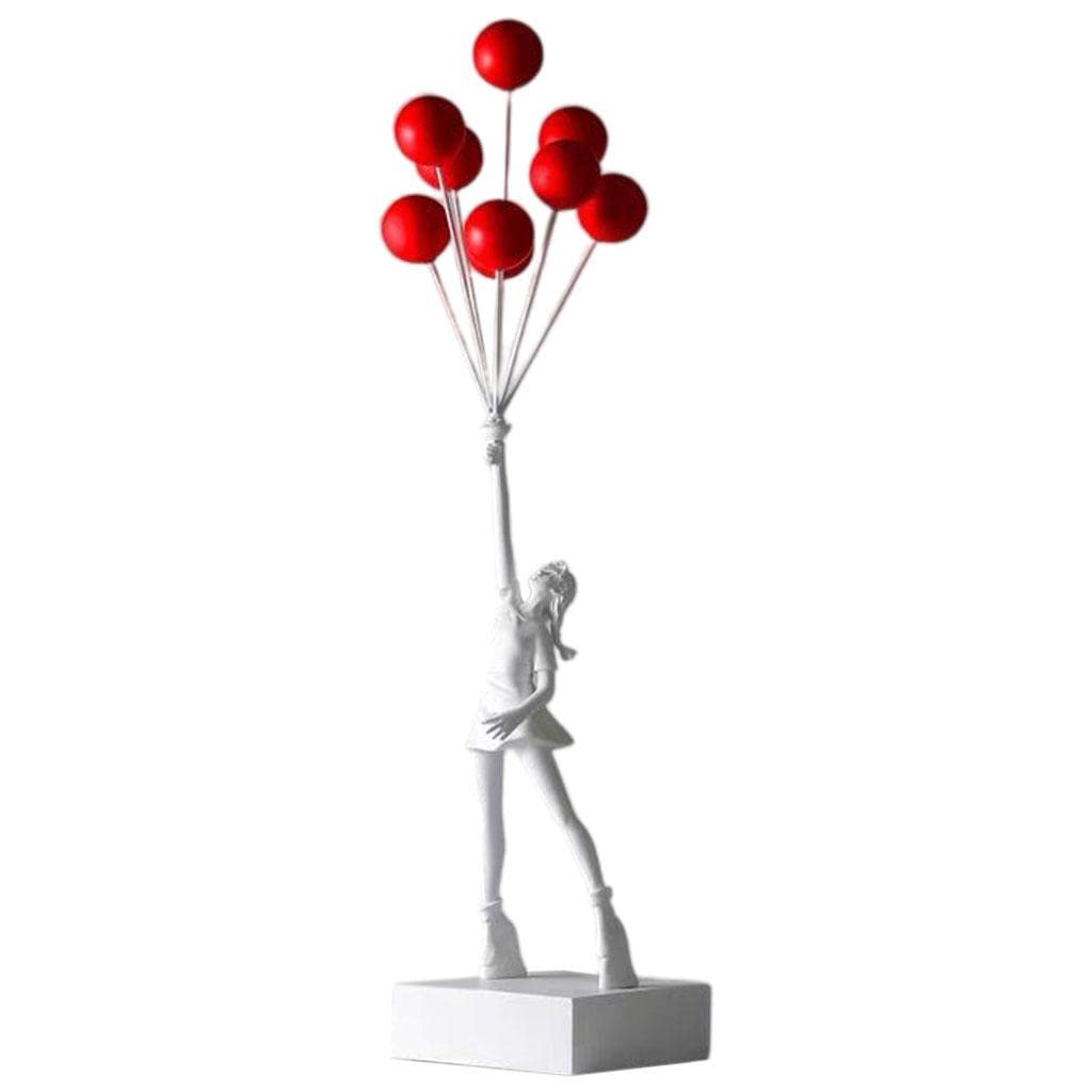 FAKEME Modern Art Girl Sculpture - Balloon White Figurine for Home & Office Decor - Perfect for Living Room, Bedroom, Photo Props & Gift Giving