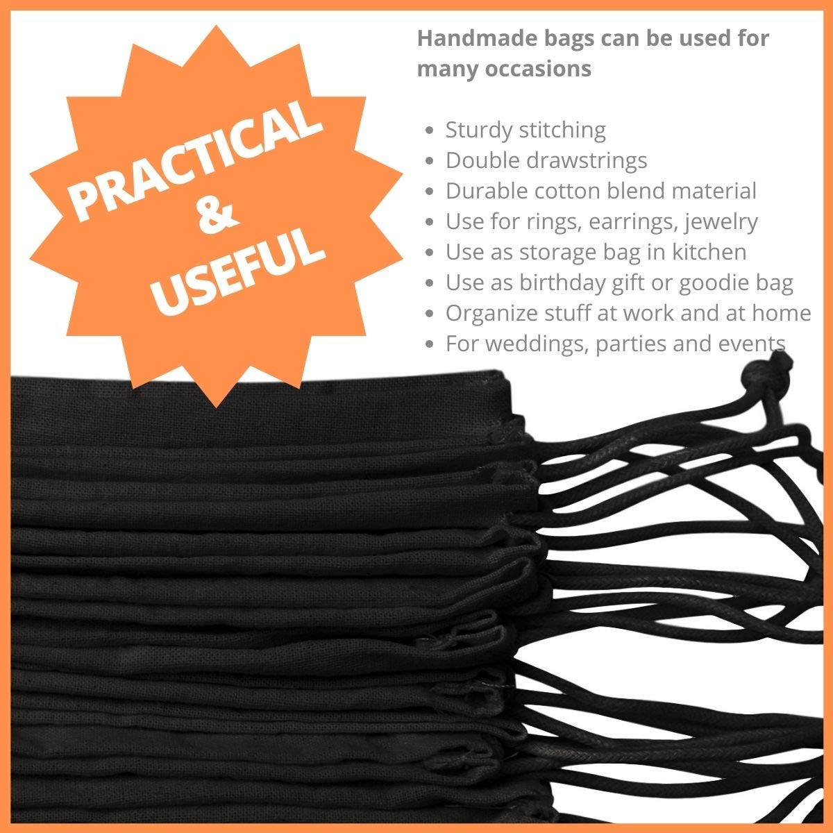 12 Pack Cotton Blend Drawstring Bags - 7x12 Inch Reusable Storage Bags for Shoes, Clothes, Pantry & Travel Organization | Perfect for Home, Gym & Travel Accessories