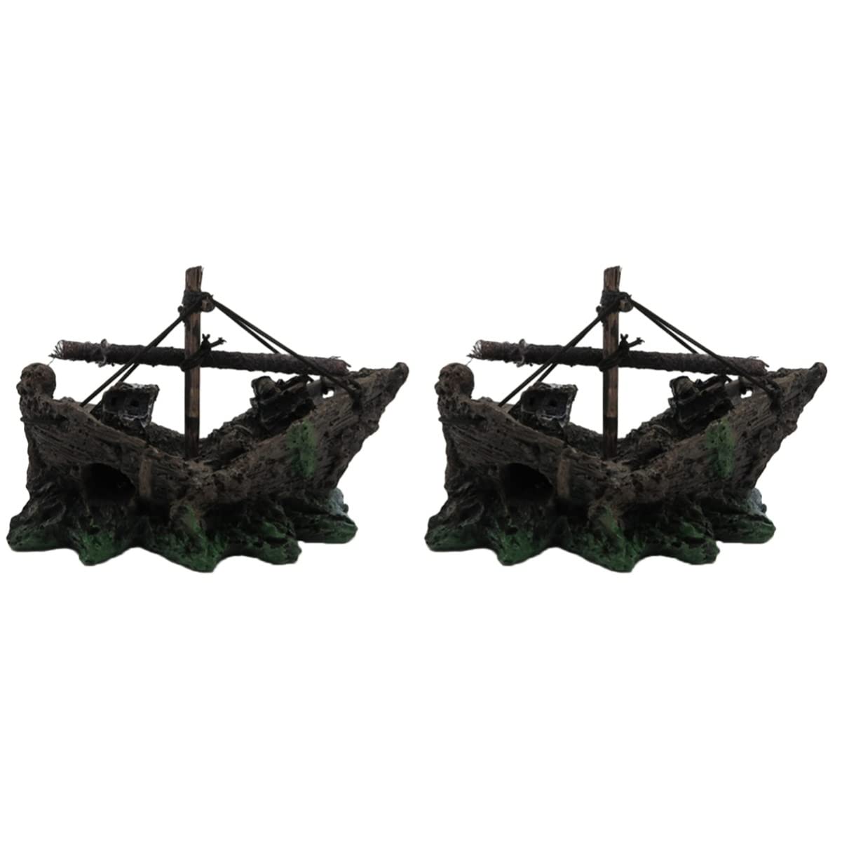 Yardwe 2-Piece Aquarium Shipwreck Decor Set - Realistic Resin Fish Tank Decoration for Freshwater & Saltwater Tanks - Perfect for Underwater Theme Aquascaping and Betta Fish Habitat