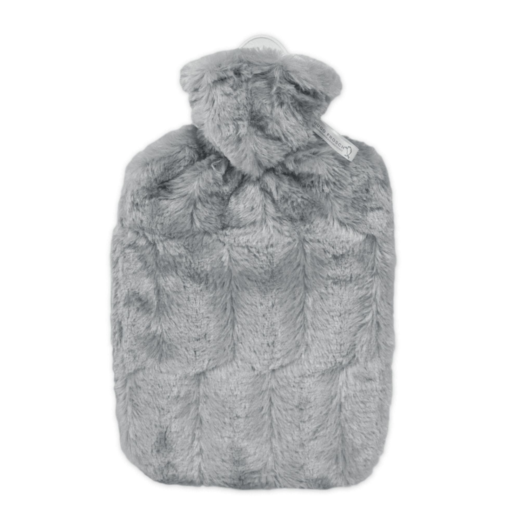 1.8L Rubberless Hot Water Bottle with Soft Grey Faux Fur Cover - Pain Relief for Back, Stomach & Period Cramps - Perfect for Winter Warmth & Comfort at Home, Office or Travel