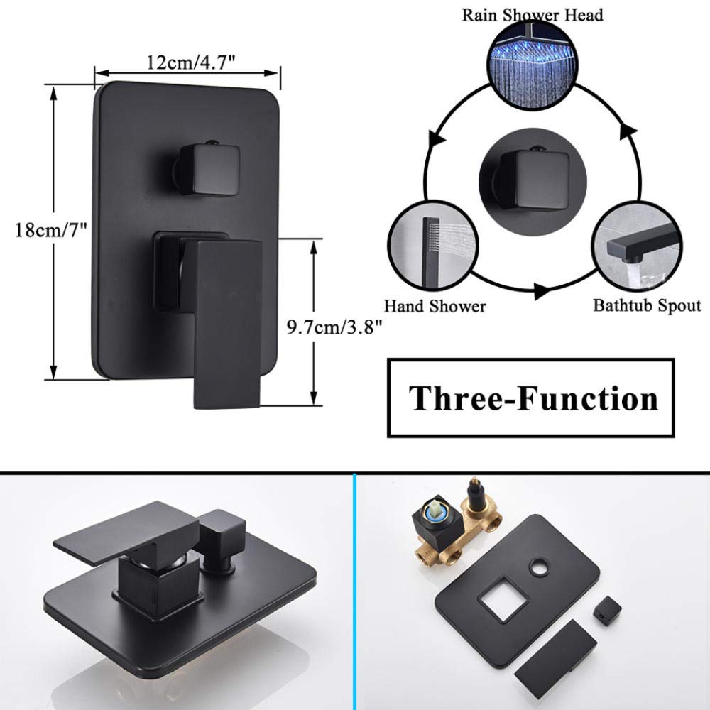 LED Rainfall Shower Head Set - Matte Black Wall Mounted Bathroom Faucet with Shower Mixer Tap - Perfect for Modern Bathroom & Spa Experience