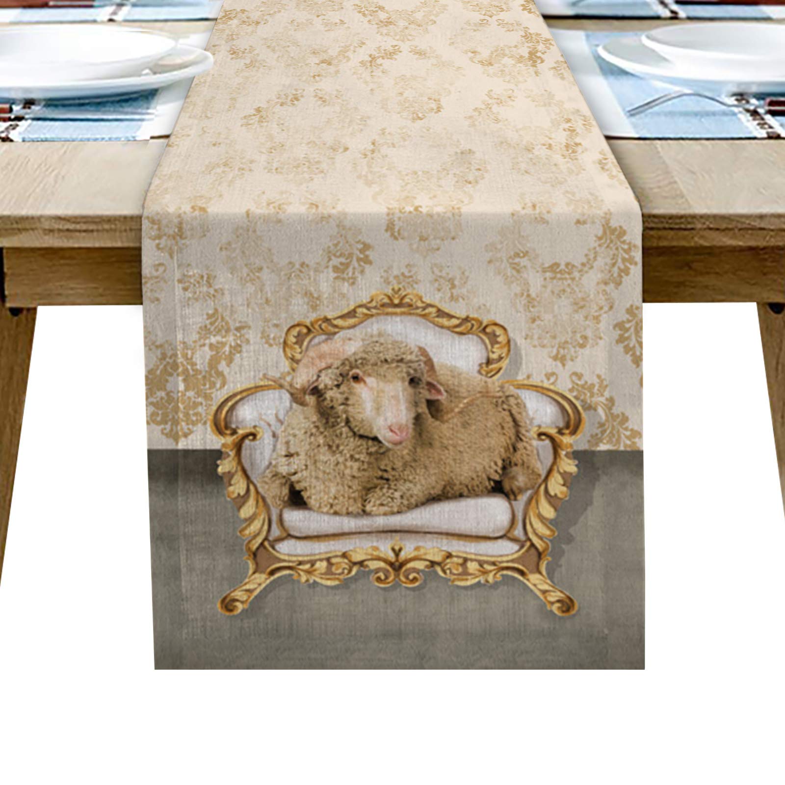 Non-Slip Washable Table Runner 13x36 Inch - Rustic Sheep Pattern Kitchen & Dining Table Decor for Holiday Parties, Coffee Tables & Sofa Seat Covers - Perfect for Farmhouse, Christmas & Dinner Decorations