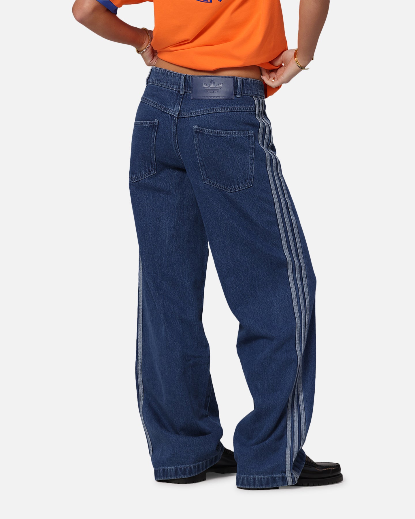 Adidas Women's 3 Stripes Denim Track Pants - Casual Athletic Joggers for Running, Workout & Streetwear Fashion (Indigo Blue)