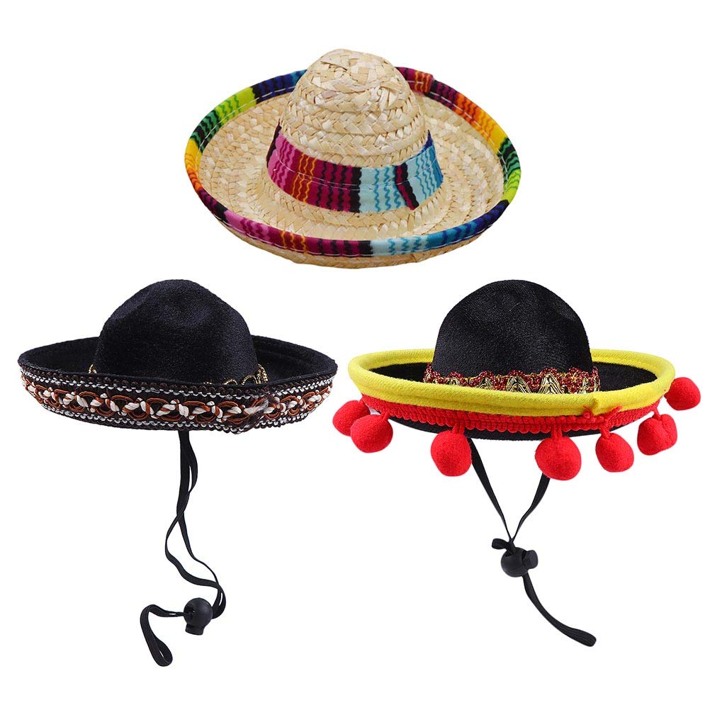TEHAUX 3Pcs Halloween Dog Costume Set - Mexican Style Pet Hat & Decorations for Small & Large Dogs | Perfect for Halloween Parties, Pet Parades & Photo Shoots