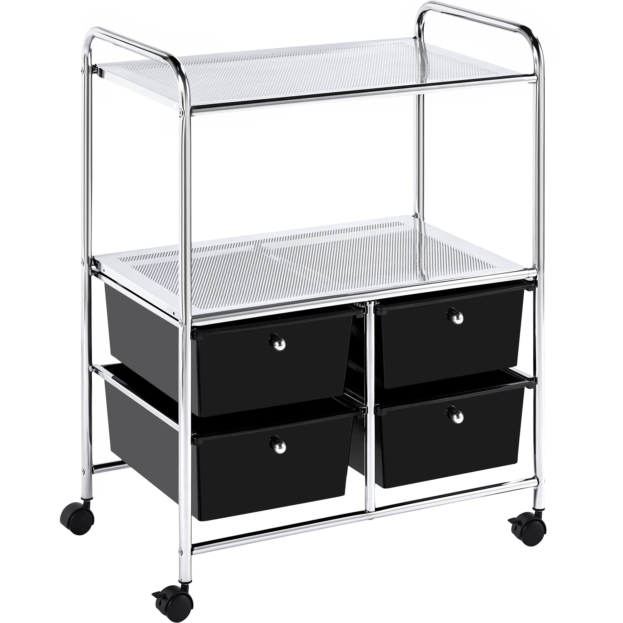 Topeakmart 2-Tier Rolling Storage Cart with 4 Drawers - Sturdy Steel Frame & Plastic Shelves - Mobile Organizer for Kitchen, Bathroom, Office, or Garage Storage Solutions