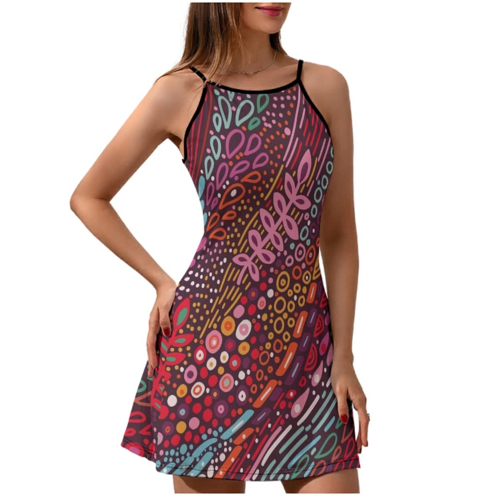JMYYLARU Women's Bohemian Mini Dress - Sleeveless Strap Sundress with Floral Print, Elastic Waist for Slimming Fit | Perfect for Beach, Party, and Summer Outfits