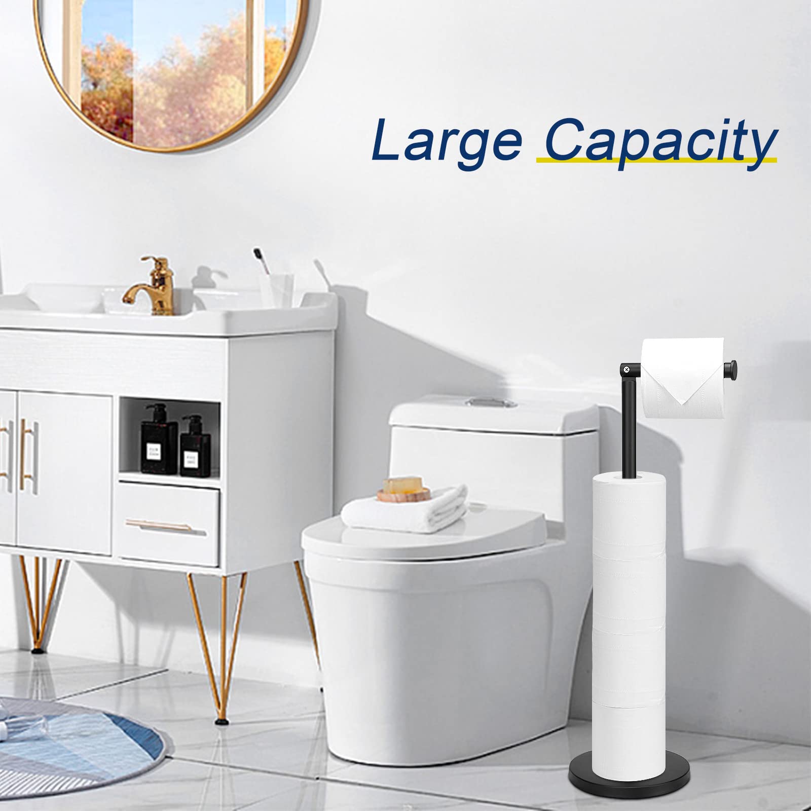 NearMoon Modern Bathroom Toilet Paper Holder Stand - Rustproof Stainless Steel Tissue Roll Holder with Balanced Base for Bathroom, Kitchen Countertop (Matte Black) - Perfect for Home, Office & RV Use
