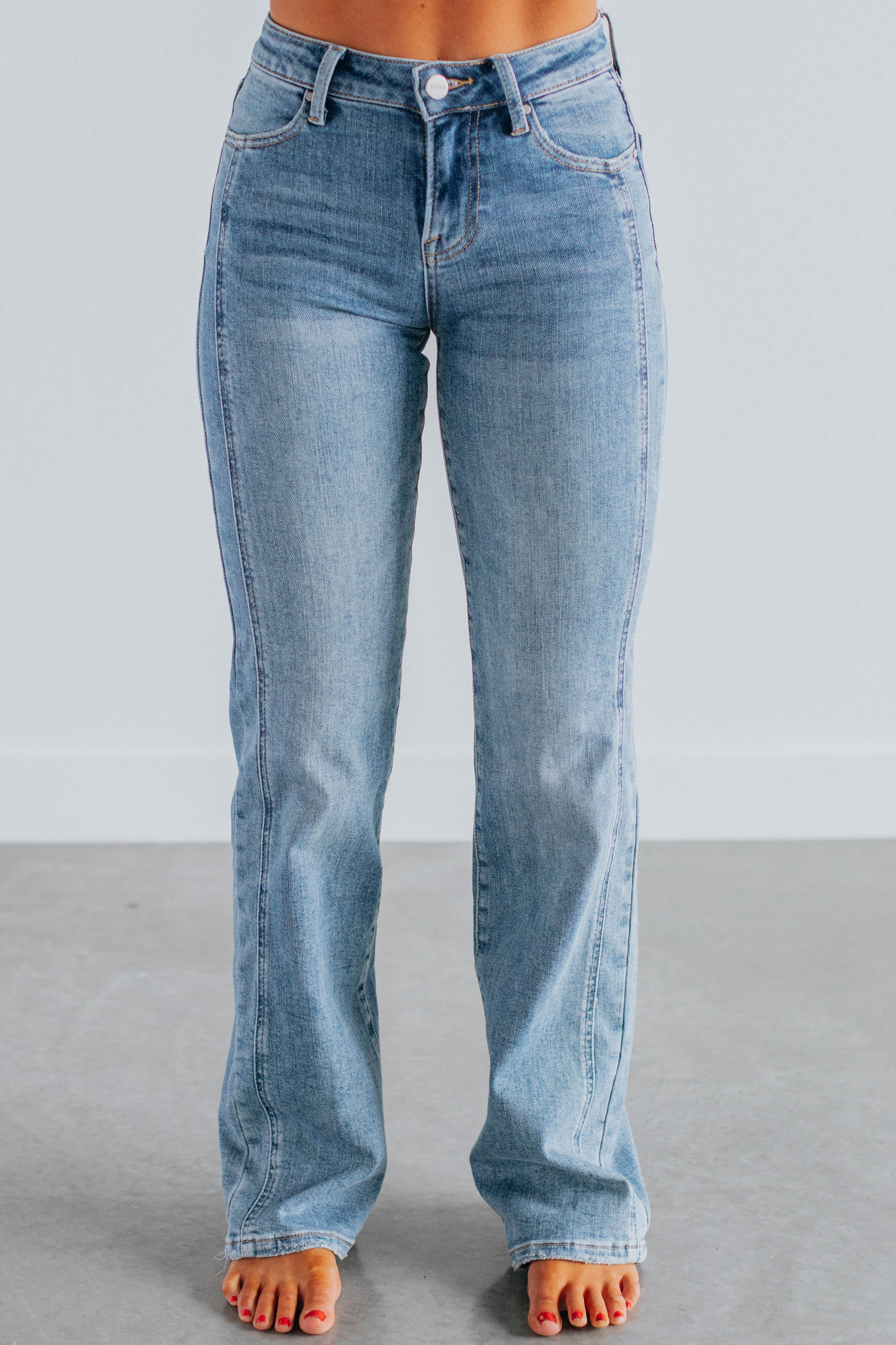 Calina Risen Jeans - Medium Wash Women's High Waist Stretch Denim Pants | Perfect for Casual Wear, Office & Date Nights