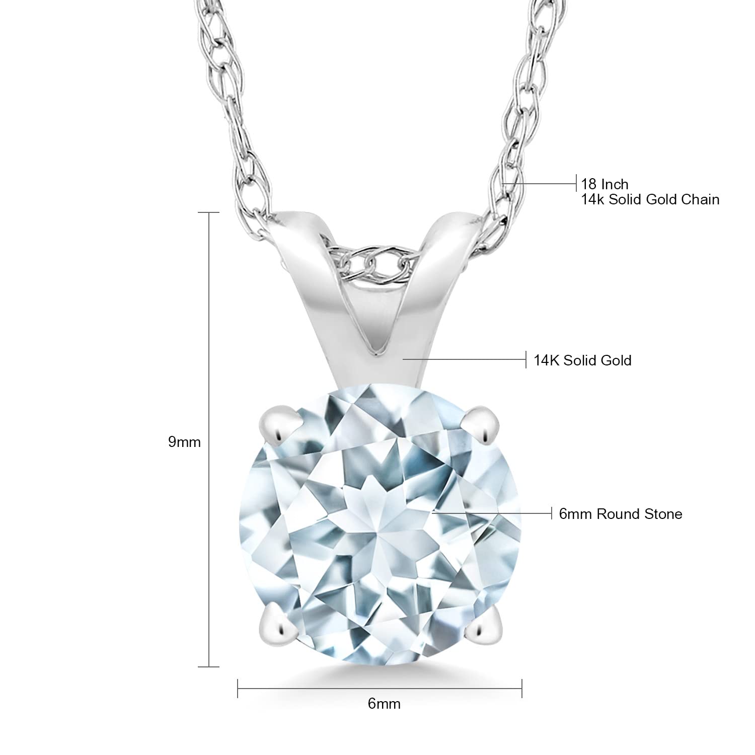 Gem Stone King Solid 14K Gold 6MM Round Birthstone Pendant Necklace for Women - 4-Prong Setting with 18 Inch Gold Chain | Perfect Gift for Birthday, Anniversary & Mother's Day