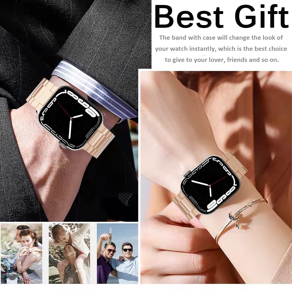 Premium Stainless Steel Band with Hard PC Case for Apple Watch Series 9/8/7 41mm - Slim Metal Replacement Strap Compatible with Apple Watch 41mm (Unisex) | Durable & Stylish for Gym, Office, Running, Travel & Daily Wear | Perfect Gift for Apple Watch Users | Ideal for Fitness Tracking, Business Meetings, Outdoor Activities & Everyday Fashion