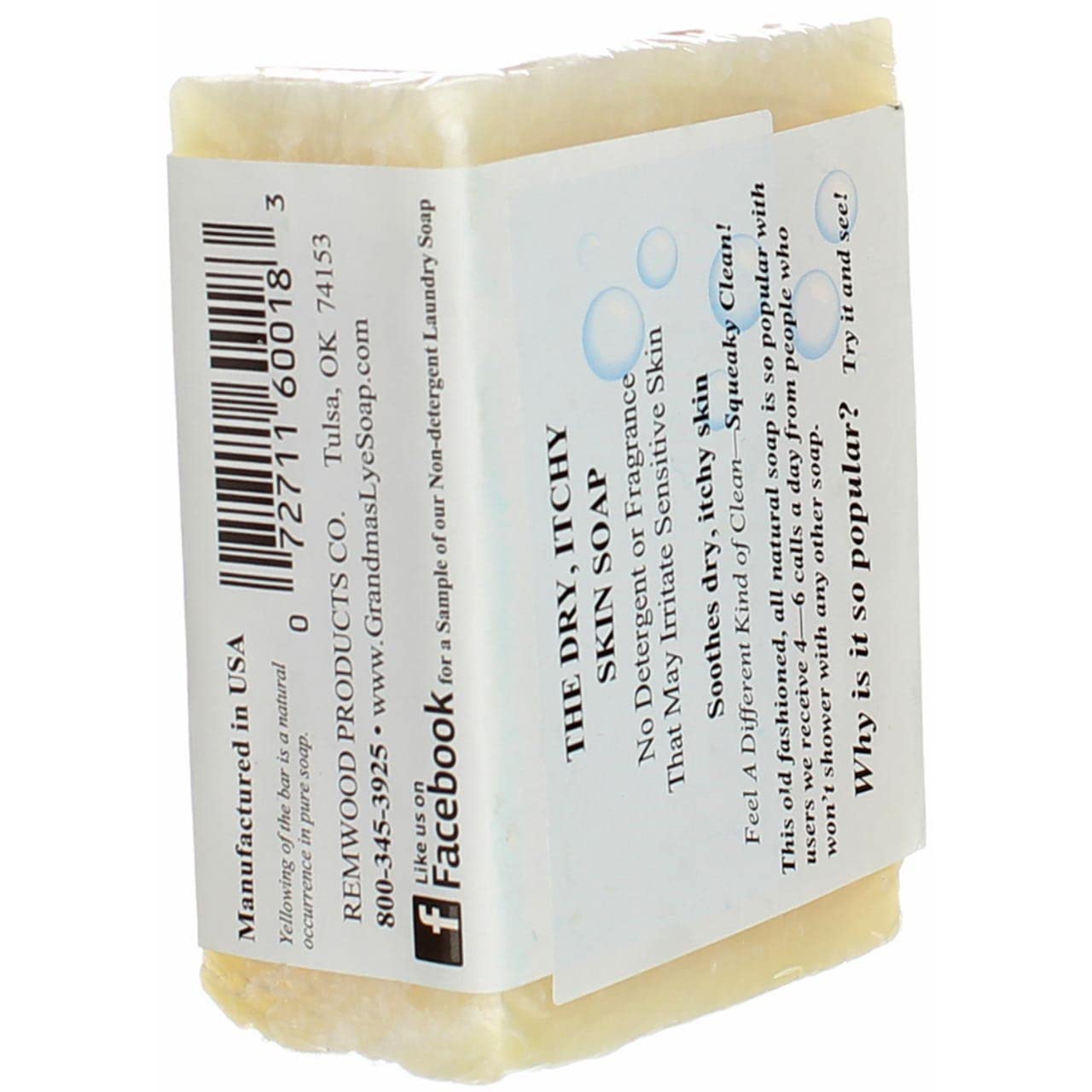 Grandma's Pure Lye Soap Bar - 6.0 oz Unscented Face & Body Wash - Natural Cleanser with No Detergents, Dyes or Fragrances - Pack of 6 (60018) - Ideal for Sensitive Skin, Eczema & Daily Gentle Cleansing