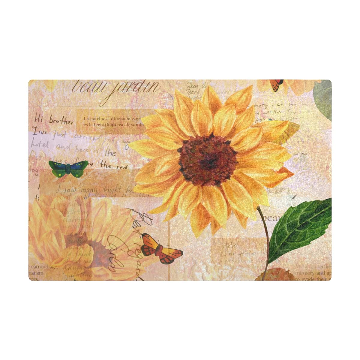 Absorbent Dish Drying Mat for Kitchen Countertop - Sunflower & Butterfly Design Reversible Dish Pad - Perfect for Coffee Bar, Kitchen Sink & Countertop Protection