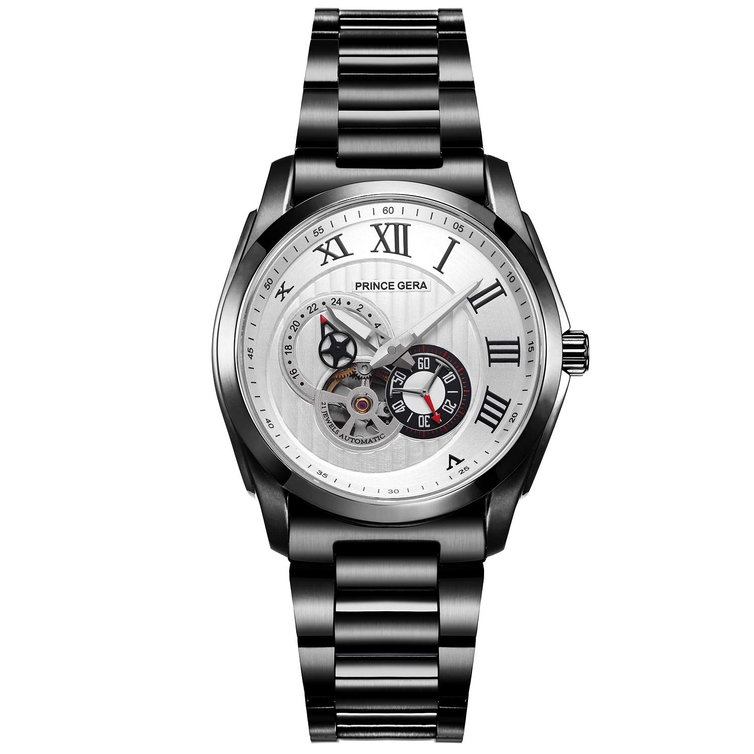 PRINCE GERA Men's Black Sports Watch - Stainless Steel Analog Mechanical Wristwatch | Waterproof & Durable | Perfect Christmas Gift for Him | Ideal for Work, Gym & Outdoor Activities