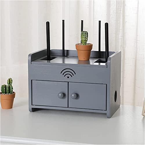 Wooden WiFi Router Storage Box - Multi-Layer Cable Management Organizer for Routers, Cables, Remotes & DVDs | Desktop Wireless Router Organizer with Cable Management | Perfect for Home Office, Living Room & Entertainment Center Organization