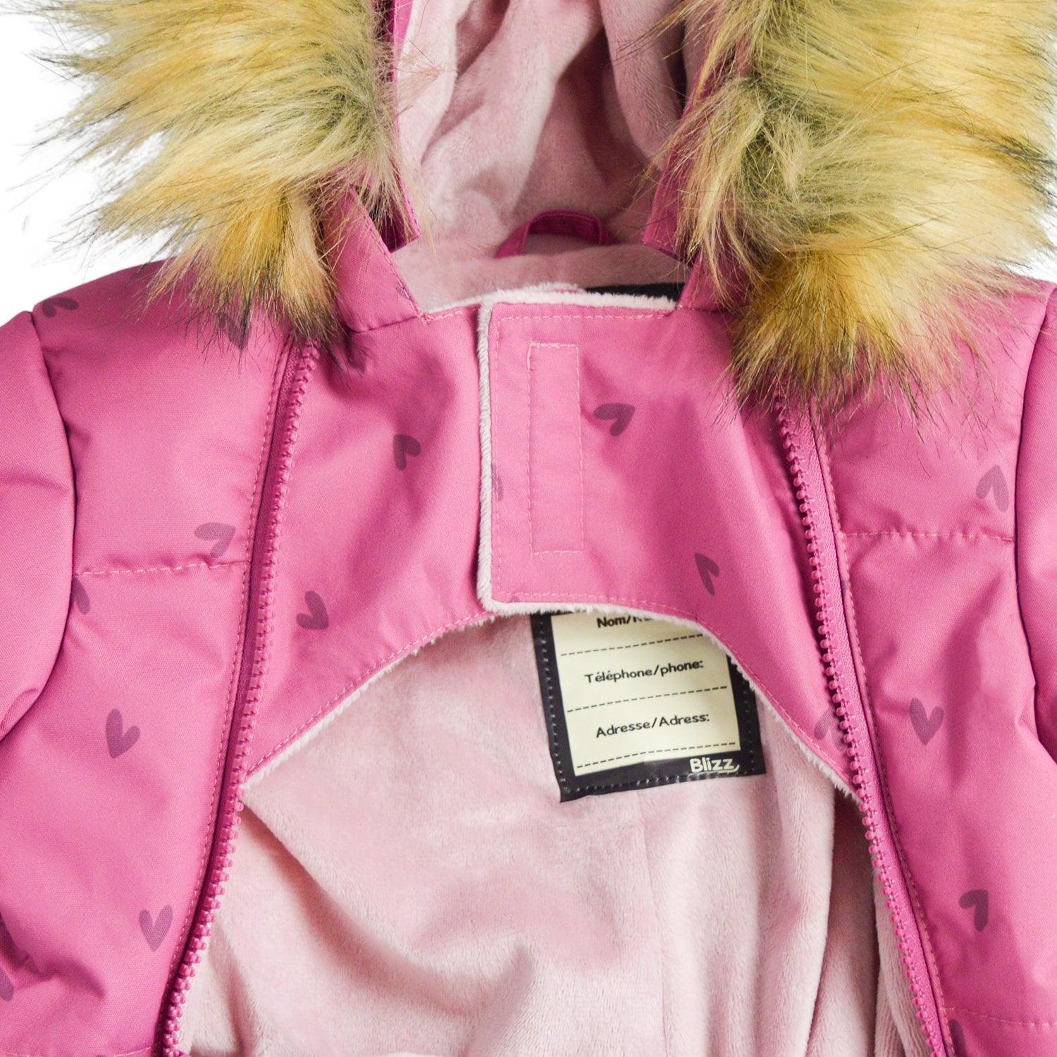 Blizz Baby Girls Fuchsia Hearts Snow Suit - Winter Snowsuit for Infants 6-24 Months | Warm & Waterproof One-Piece Snowsuit for Baby Girls | Perfect for Snow Play, Outdoor Adventures & Cold Weather