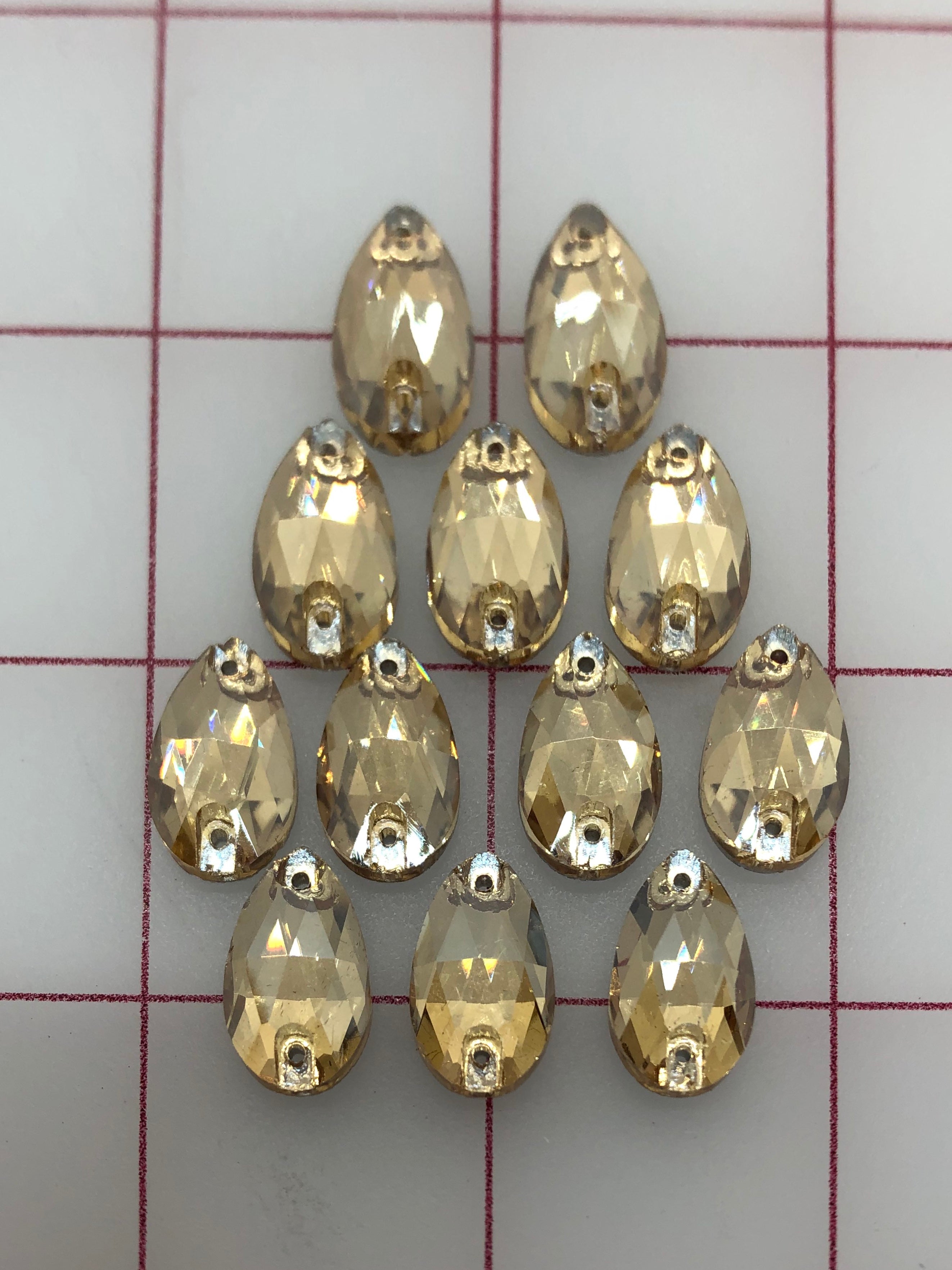 10x18mm Czech Rhinestones - Bright Cut Light Colorado Topaz Pear Shape Sew On for DIY Clothing, Jewelry Making, and Craft Projects