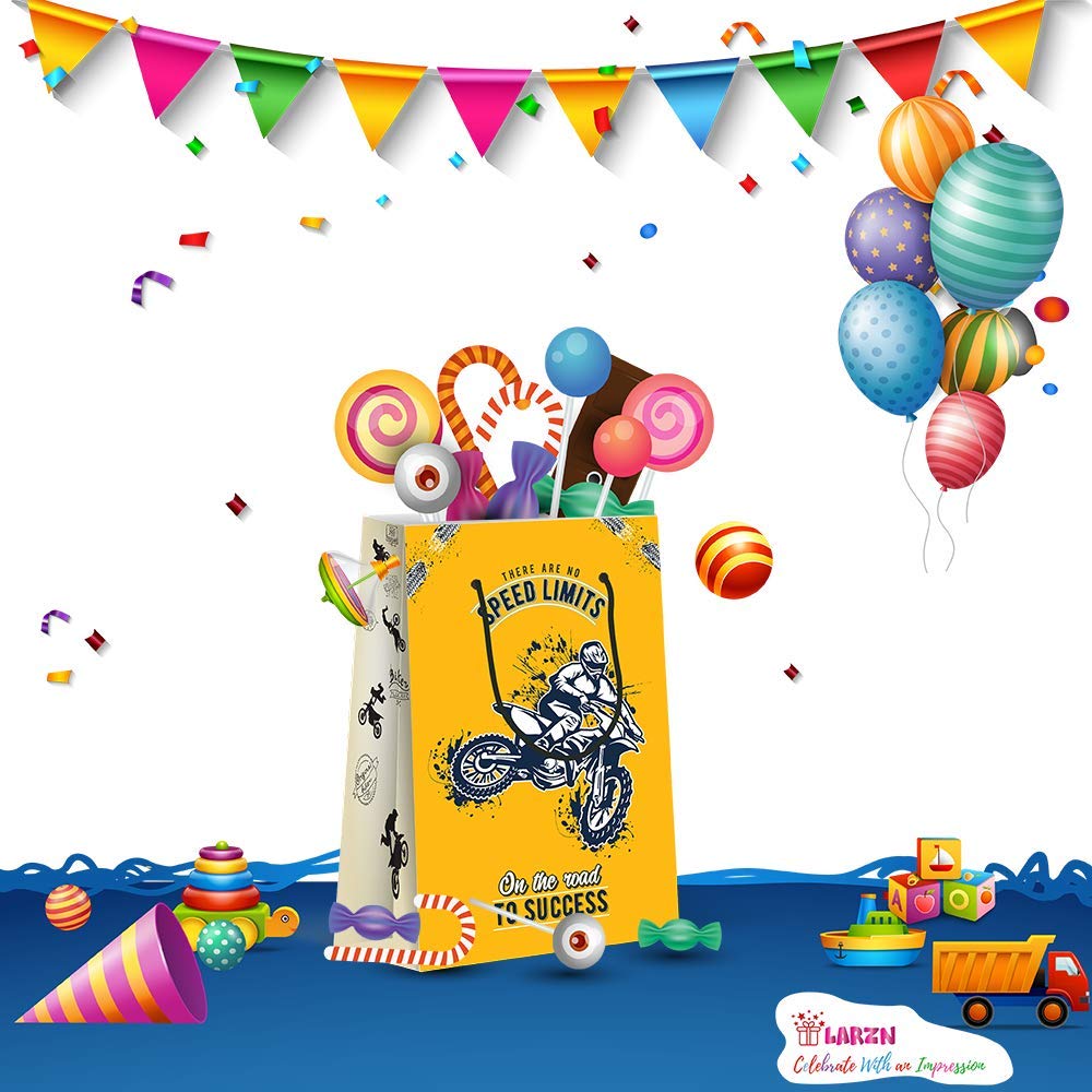 LARZN Premium Dirt Bike Party Favor Bags - 12 Pack Race Themed Goodie Bags for Kids Birthday, Motocross Decorations & Party Supplies - Perfect for Motorcycle Themed Celebrations, Birthday Favors and Race Day Events