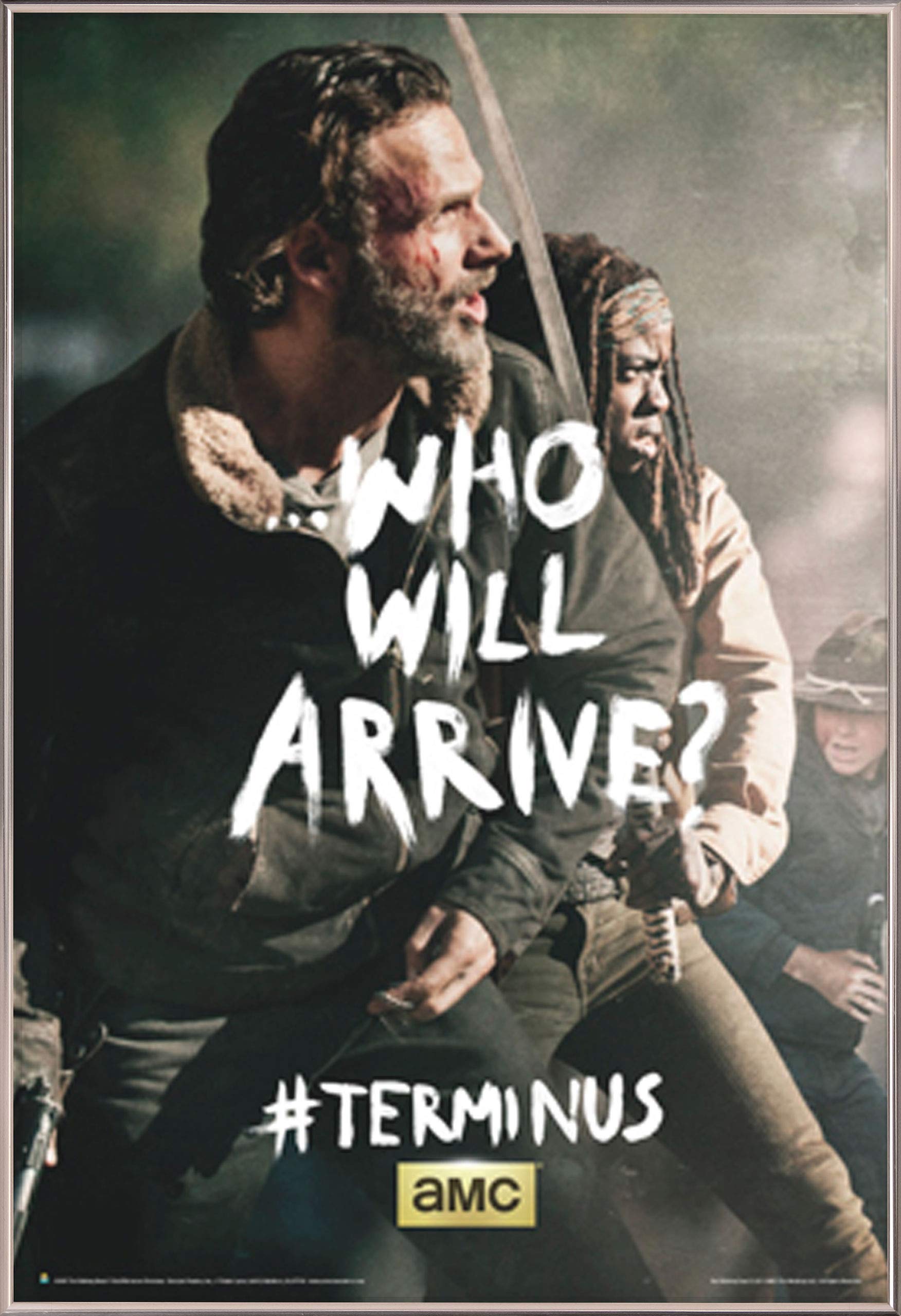 The Walking Dead Terminus Rick and Michonne Poster - 24x36 Silver Metal Frame | Premium Wall Art for Home, Office & Fan Collections | TV Show Memorabilia & Gift Idea