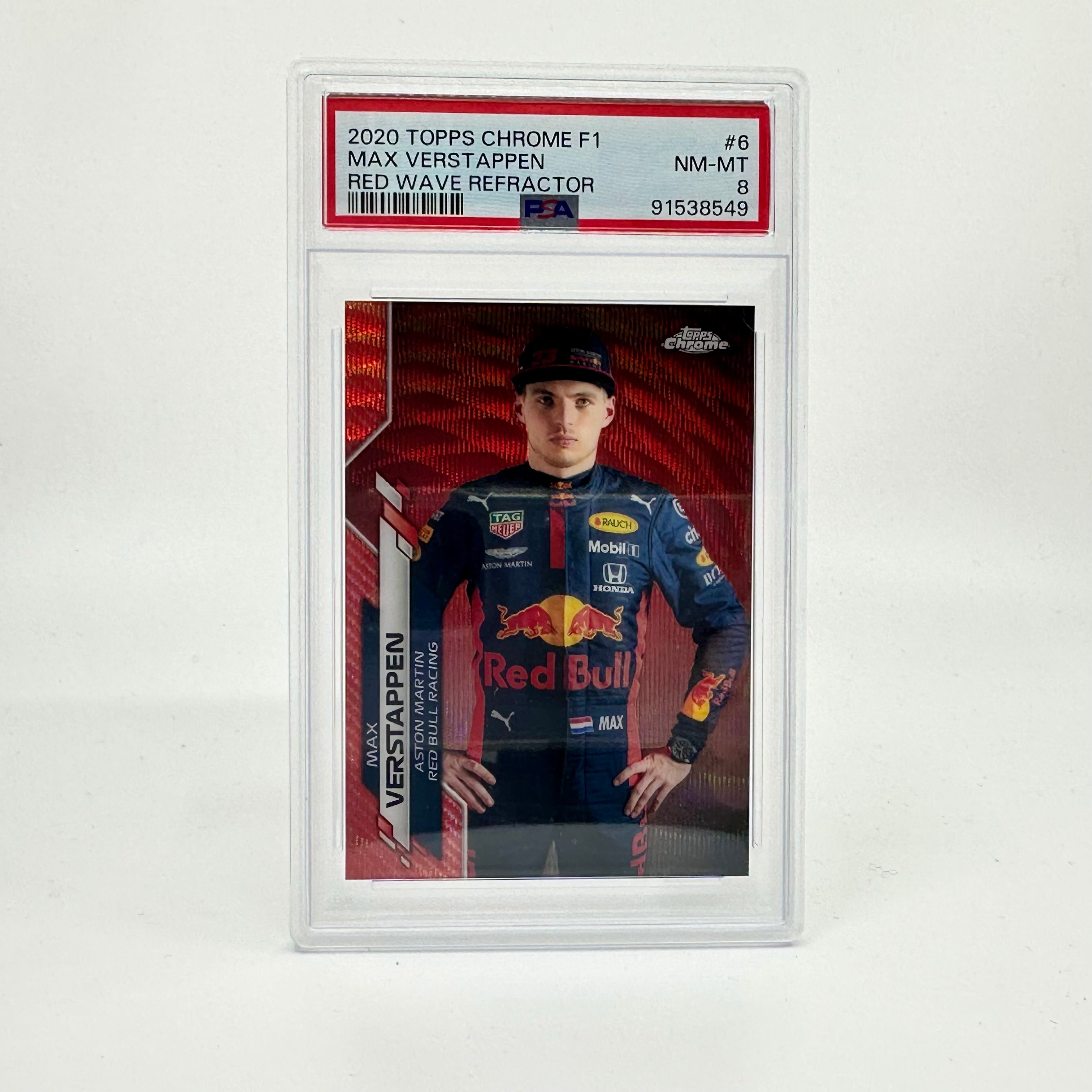 PSA 8 2/5 Max Verstappen #6 Red Wave Refractor 2020 Chrome F1 Trading Card (POP1) - Rare Collectible for Formula 1 Fans & Sports Memorabilia Enthusiasts