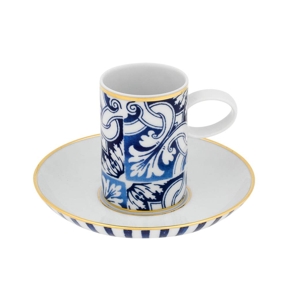 Vista Alegre Porcelain Transatlântica Coffee Cup and Saucer Set - 4 Piece Elegant Bone China Tea Cup Set for Afternoon Tea, Coffee Break, and Home Decor