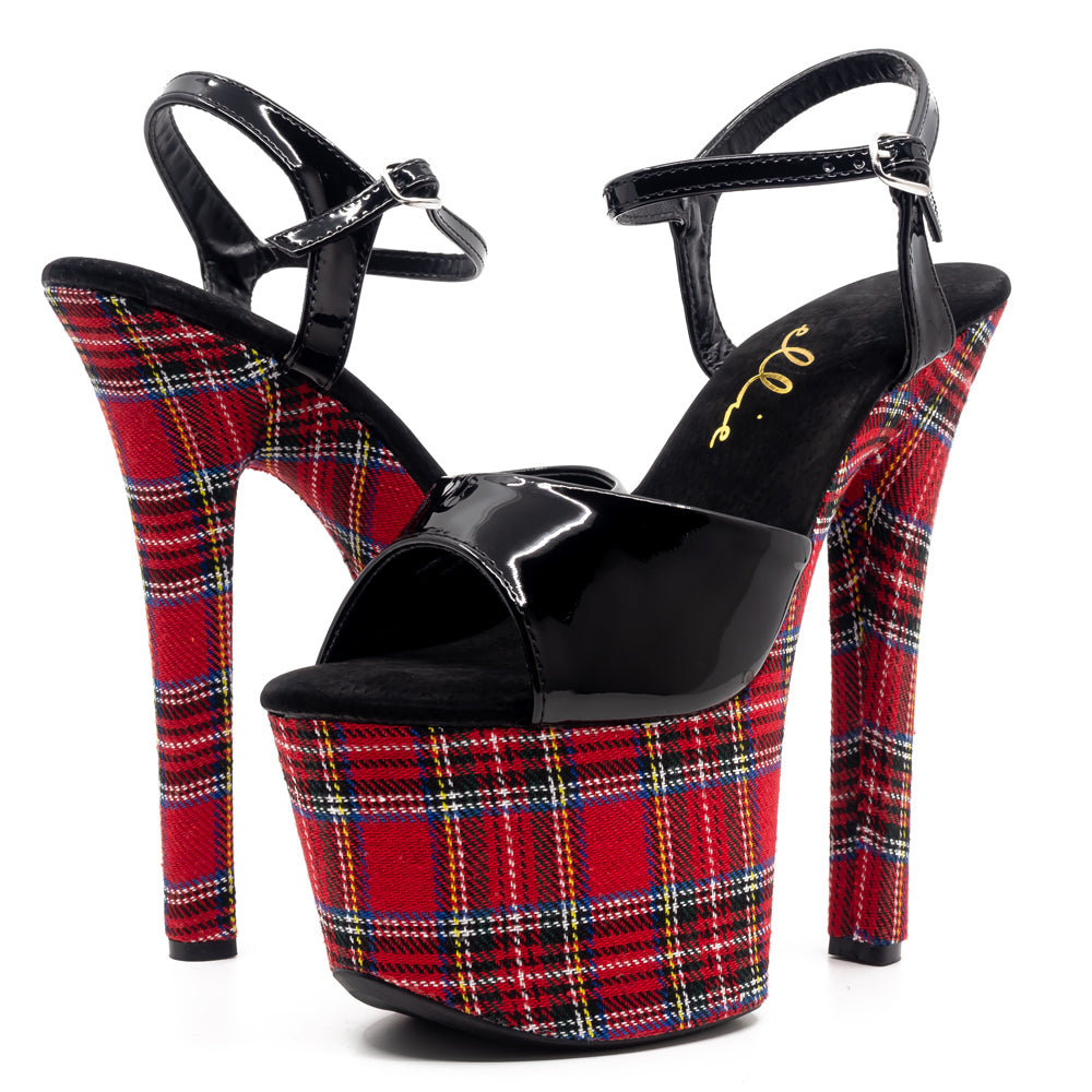 Ellie Shoes Mary 7 Stiletto Plaid Platform Sandals - Women's High Heel Dress Shoes for Party, Wedding & Evening Out