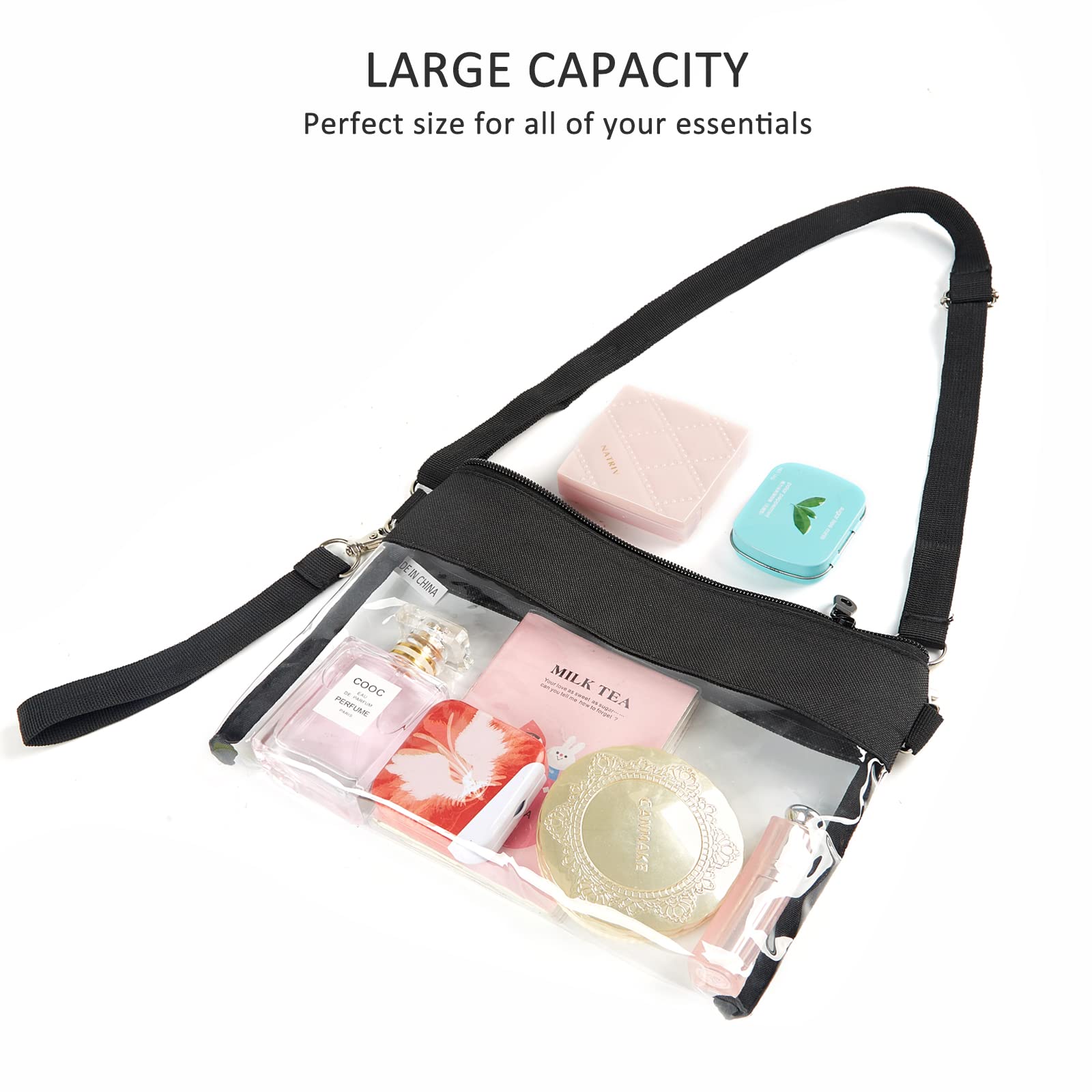Clearworld Clear Crossbody Purse Bag for Stadium Events - Approved Clear Bag for Concerts, Sports Games & Festivals - Perfect for Security Checks & Hands-Free Carrying at Venues