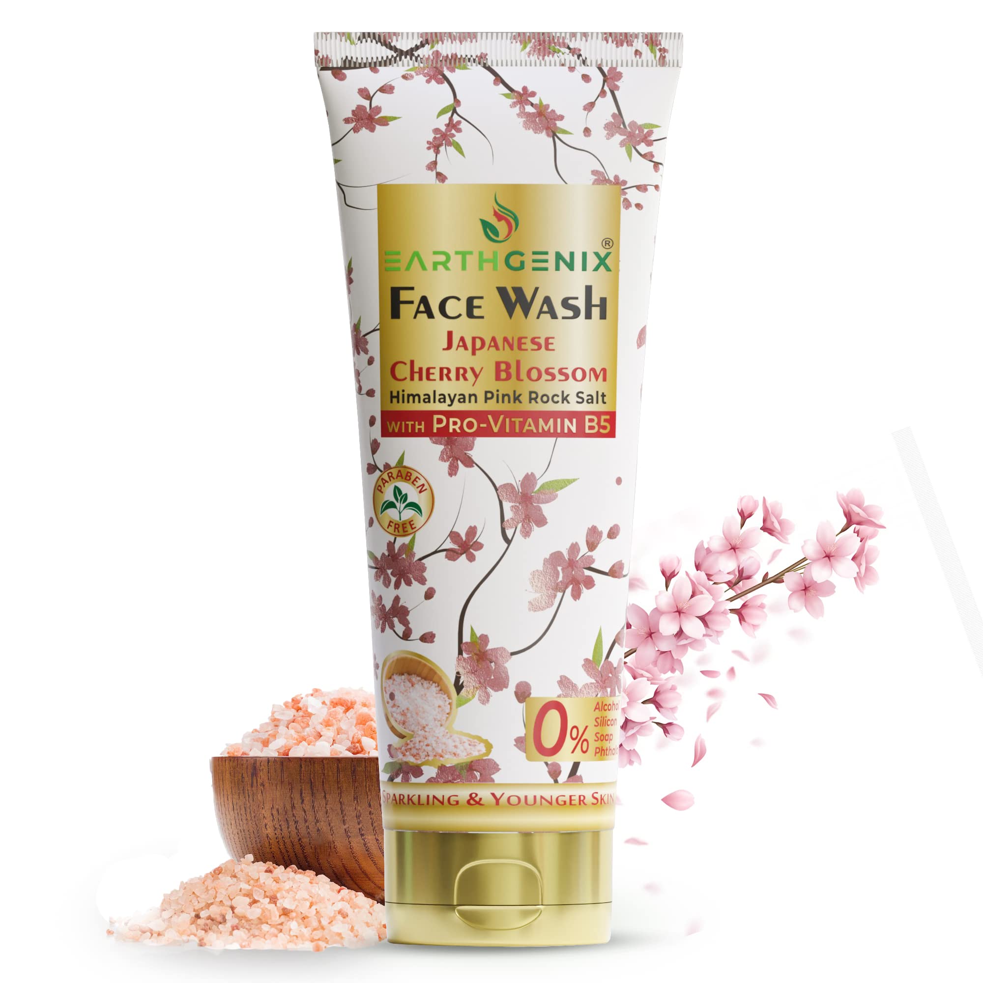 Earthgenix Japanese Cherry Blossom & Himalayan Pink Salt Face Wash with Pro-Vitamin B5 - 100ml (Pack of 2) - Brightening & Anti-Aging Cleanser for All Skin Types - Women & Men - Daily Skincare Routine for Glowing Complexion