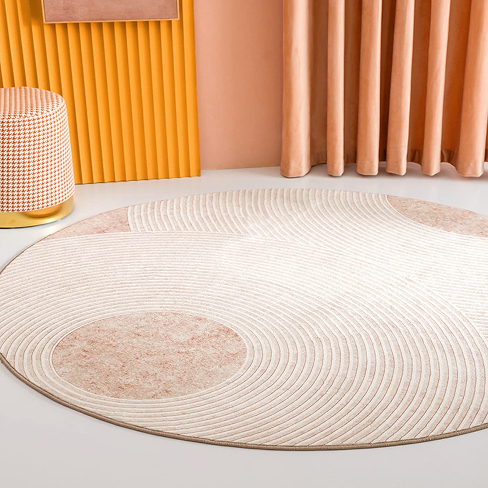Modern Beige Round Non-Slip Washable Area Rug - 3.9ft Diameter Soft Floor Mat for Living Room, Bedroom, Nursery | Home Decor, Coffee Table Accent, Entryway Runner, Piano Protection Pad