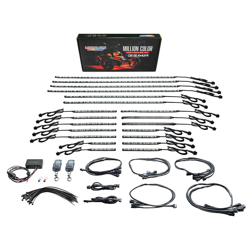 LEDGlow 20-Piece Advanced Million Color LED Motorcycle Underglow Lighting Kit for Can-Am Ryker - Waterproof Control Box & Flexible Strips - Brake Light Feature - Perfect for Night Riding & Custom Bike Shows