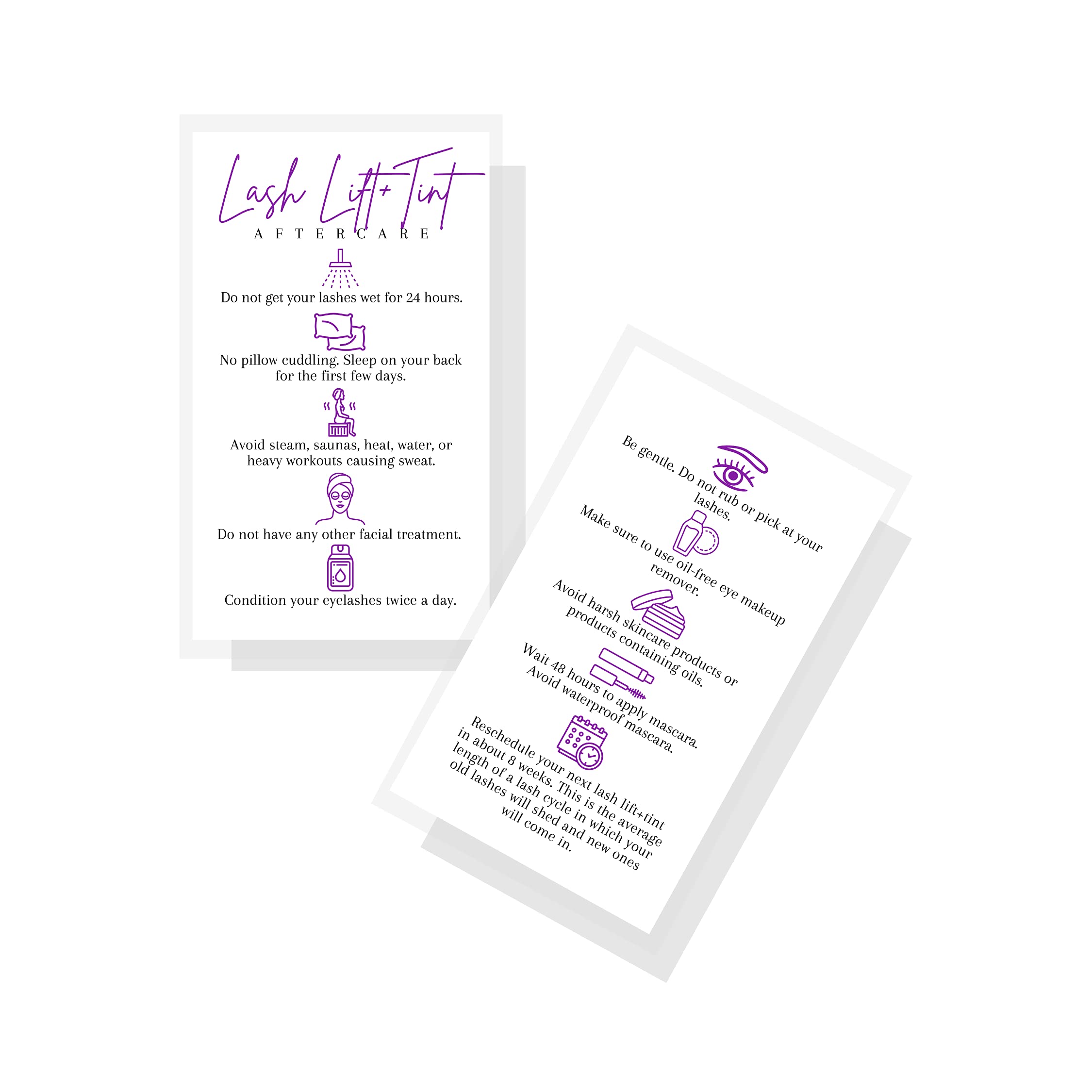 Premium Lash Lift & Tint Aftercare Instruction Cards - 50 Pack (2x3.5