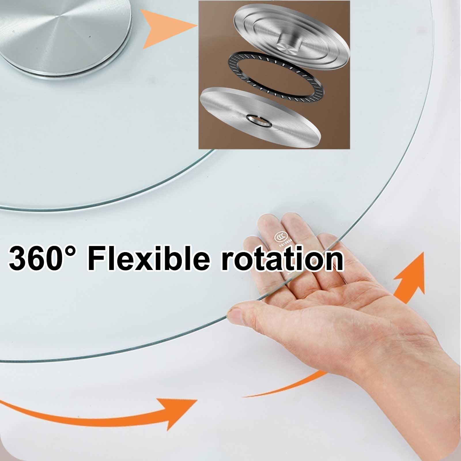 Heavy Duty Lazy Susan Turntable - 24 Inch Tempered Glass Rotating Serving Tray with Silent Bearing - Perfect for Dining Tables, Buffets, and Party Serving - Transparent Round Swivel Plate (Battery Included)