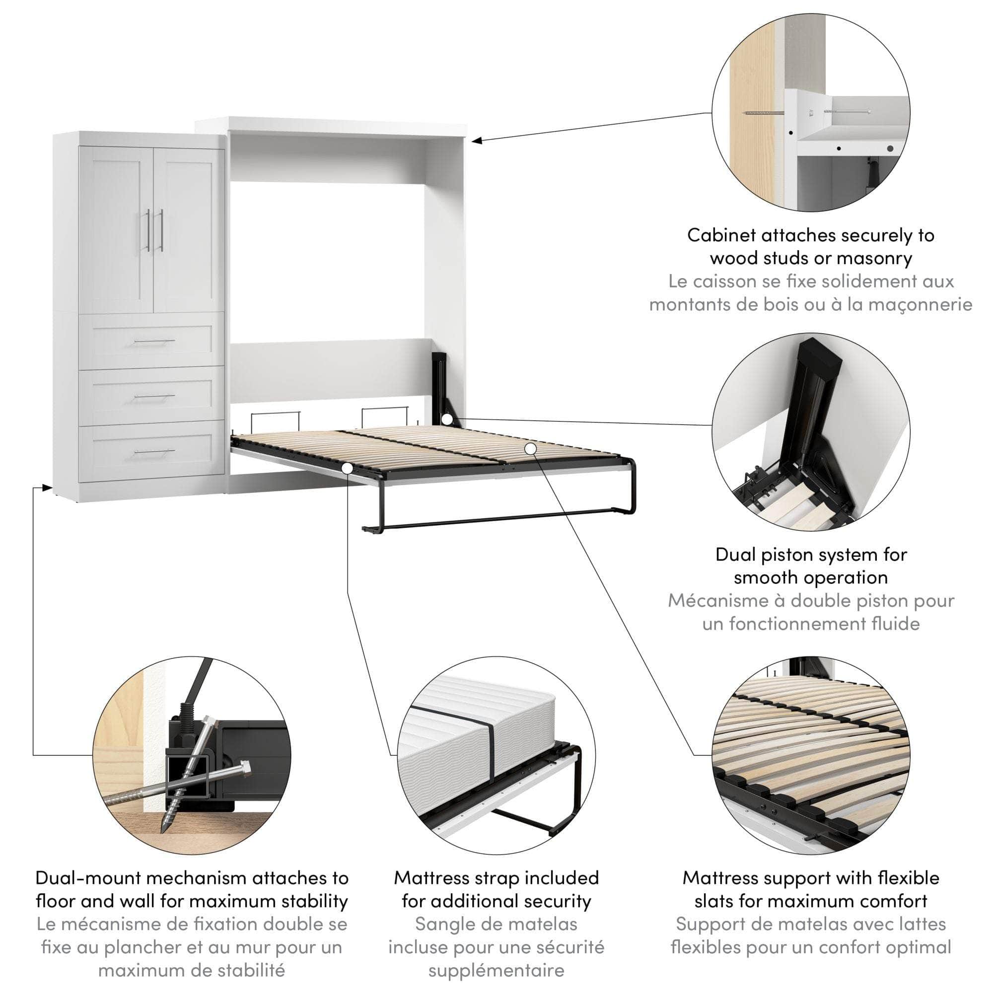Pur Queen Murphy Wall Bed with Storage Drawers (101 Inch) - 4 Color Options | Space-Saving Wall Bed for Small Apartments, Guest Rooms & Home Offices