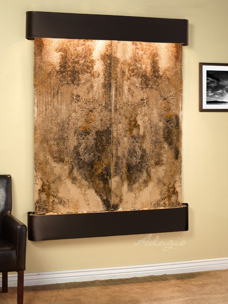 Adagio Majestic River Round Blackened Copper Magnifico Travertine Coffee Table - MRR1508 - Perfect for Living Room, Lounge & Modern Home Decor