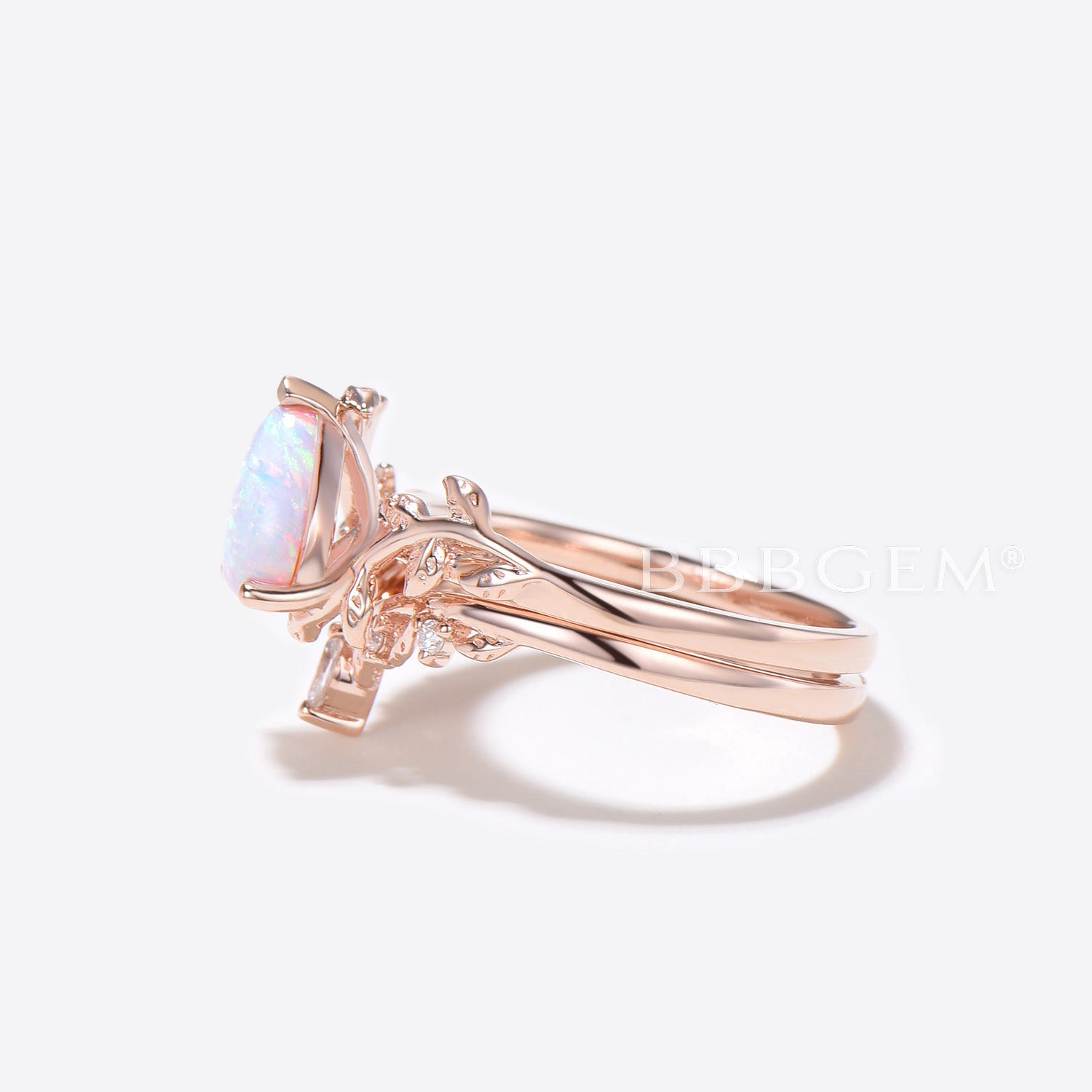 1.25ct Pear Shaped White Opal Diamond Twig Leaf Vine Engagement Ring Set - Elegant Wedding Band for Brides, Anniversary Gift for Her, Perfect for Proposals & Romantic Occasions
