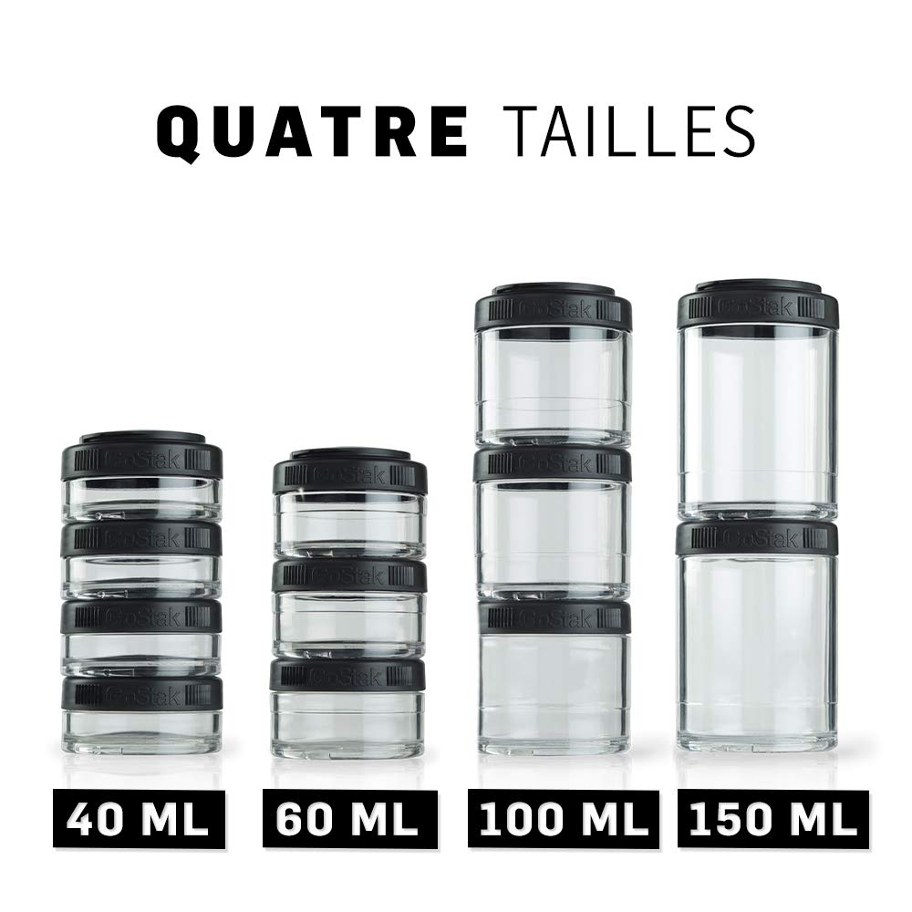 BlenderBottle GoStak 3-Pack 100cc Black Food Storage Containers for Protein Powder, Healthy Snacks & Portion Control | Meal Prep, Gym Essentials & On-the-Go Nutrition