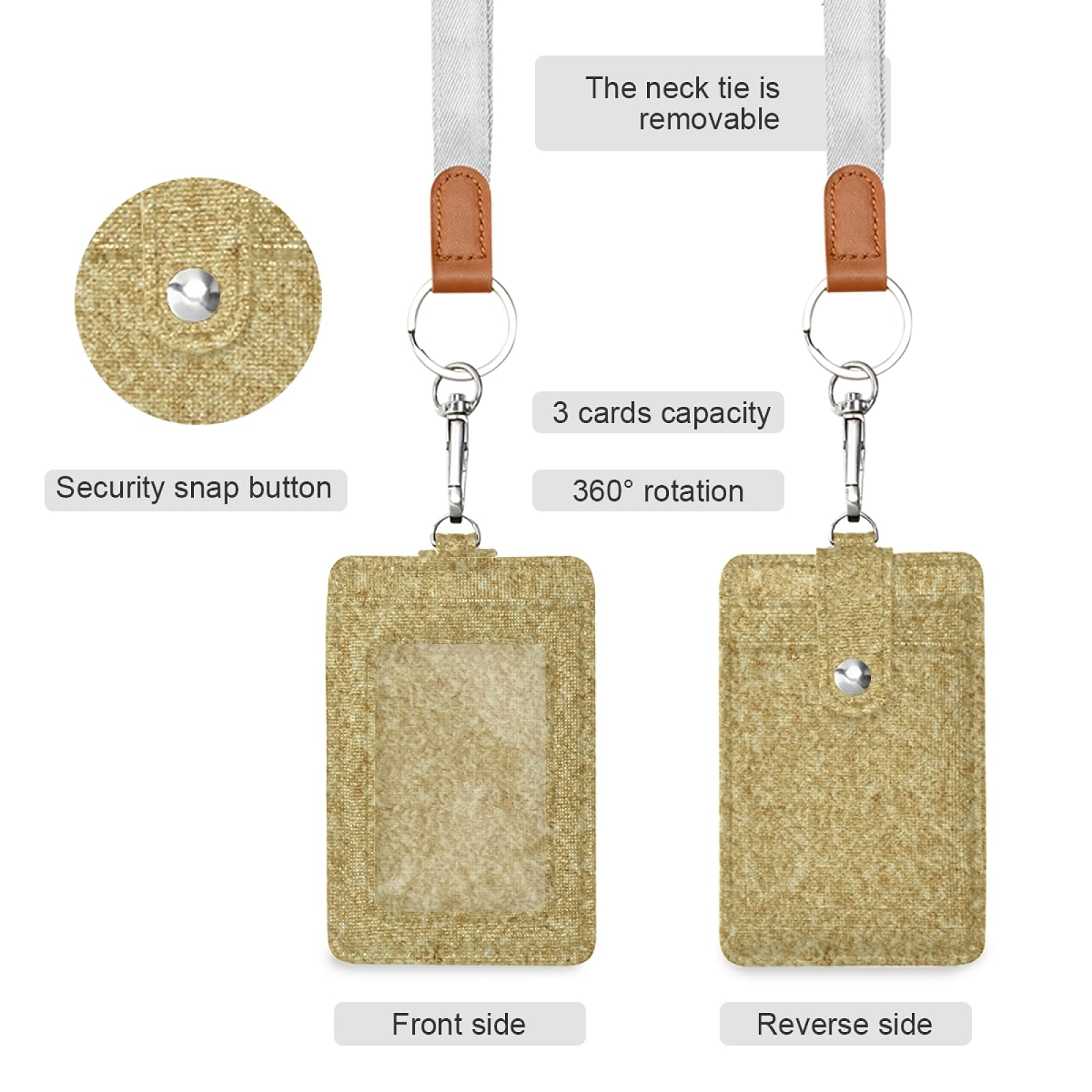 Gold Glitter ID Badge Holder with Lanyard & Key Ring - Office & Event Use
