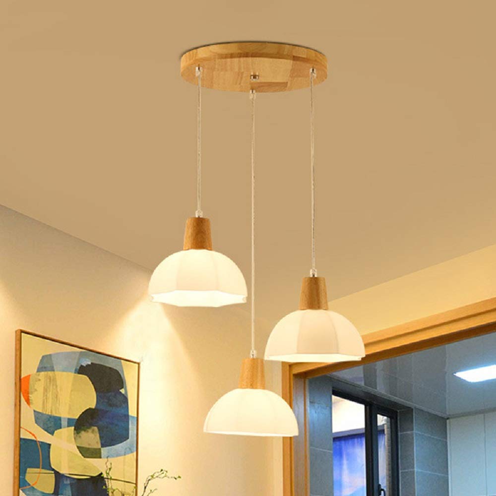Modern White Wood Cluster Pendant Light with Opal Glass Shade - 3 Bulb Contemporary Hanging Lamp for Dining Room, Kitchen Island & Living Room Decor